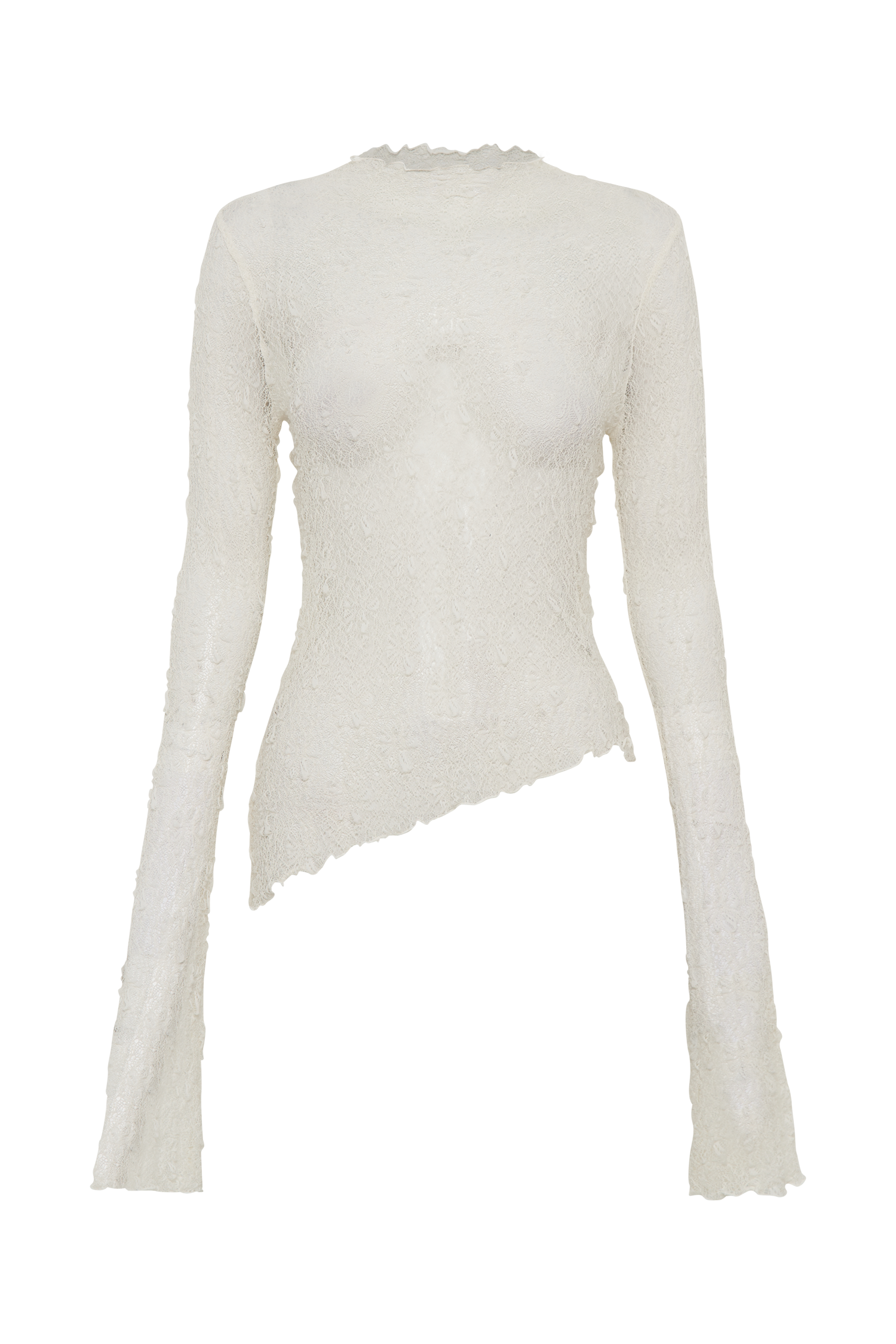 Riley Sheer Lace Long Sleeve Top - Ivory、mySite、solidvoid