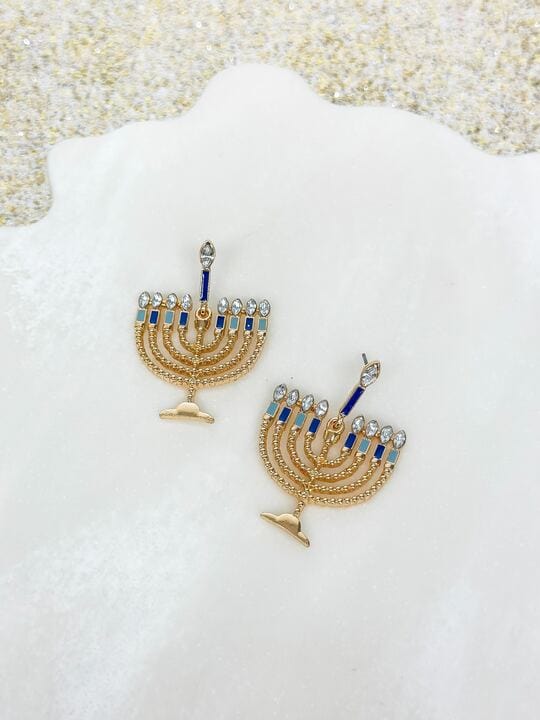 Gold and Blue Menorah Dangle Earrings、mySite、topwebapps