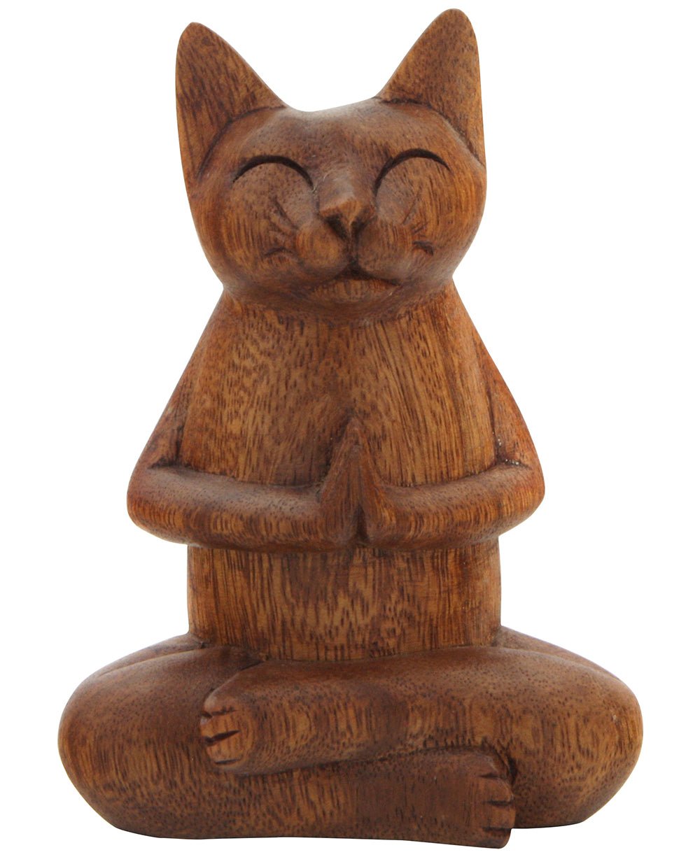 Hand Carved Praying Namaste Cat Statue、mySite、topwebapps