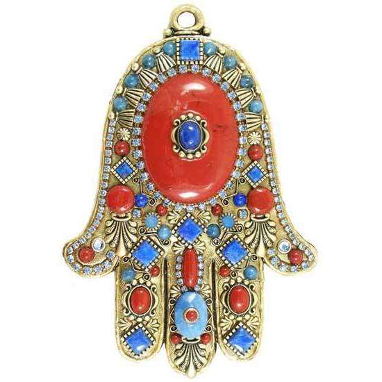 Michal Golan Denis Lapis and Red Jasper Hamsa Wall Plaque、mySite、topwebapps