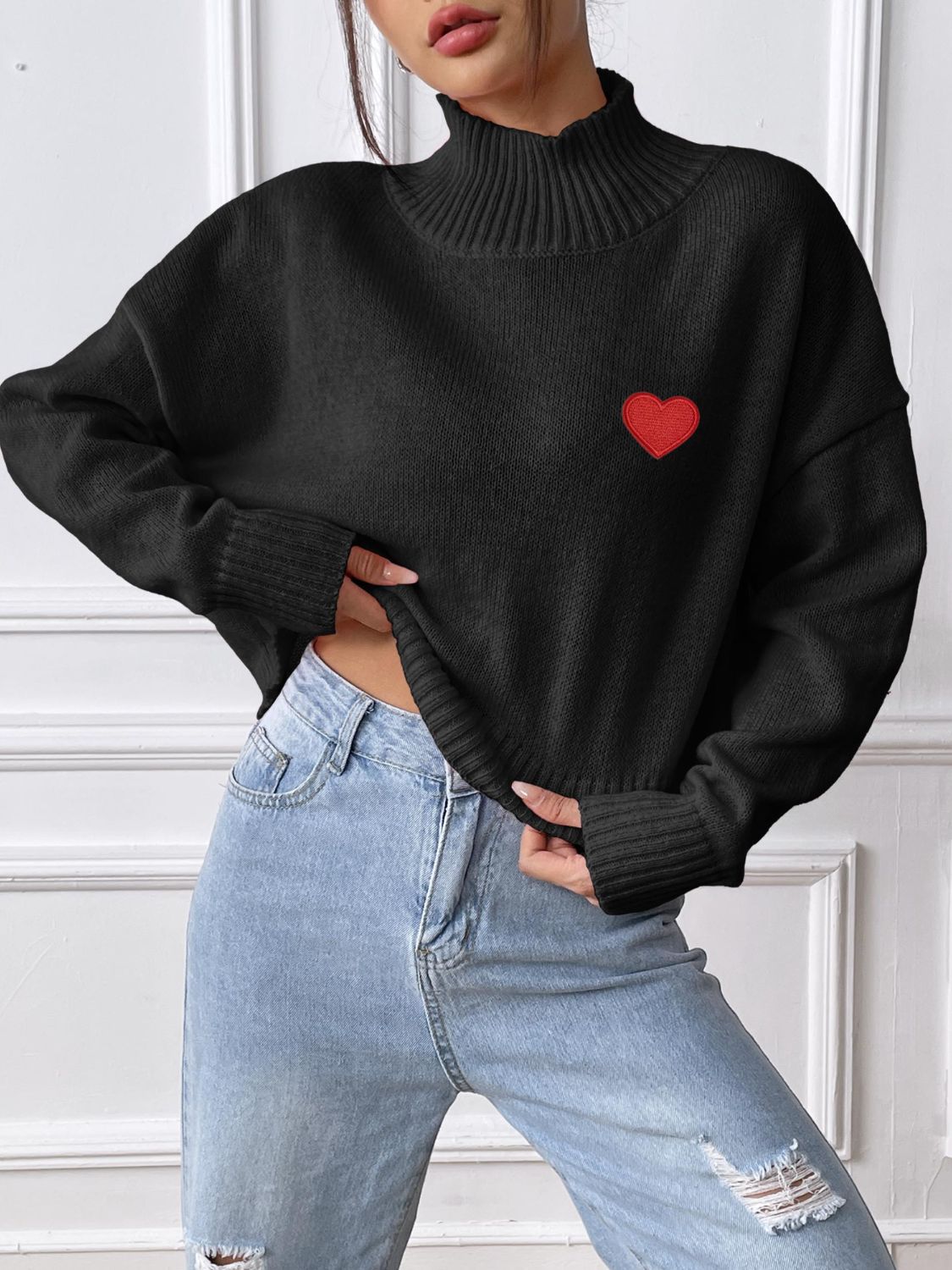  Heart Turtleneck Long Sleeve Sweater、mySite、justintrudeaud