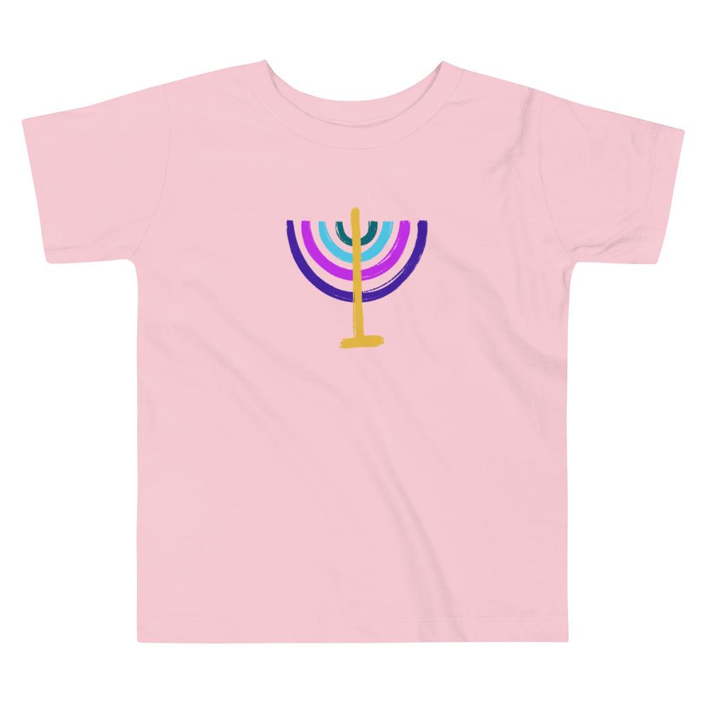 Colorful Menorah Toddler Short Sleeve T-Shirt - (White, Blue or Pink)、mySite、topwebapps
