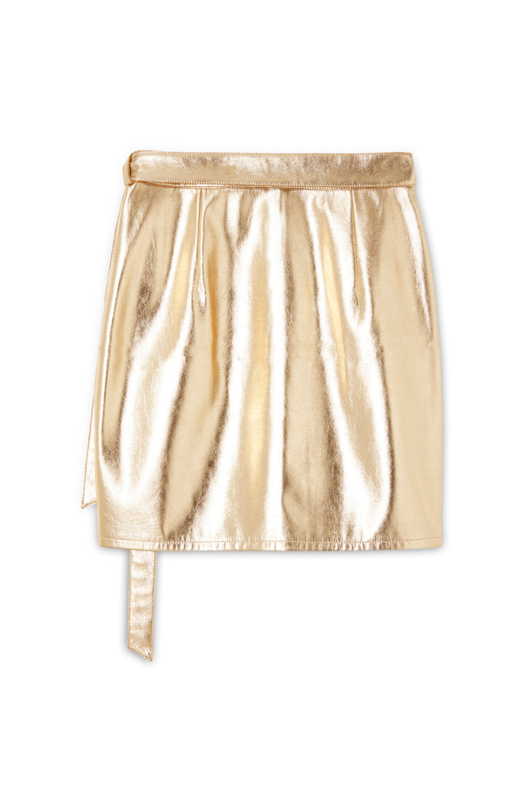 Gold Vegan Leather Mini Wrap skirt、mySite、solidvoid