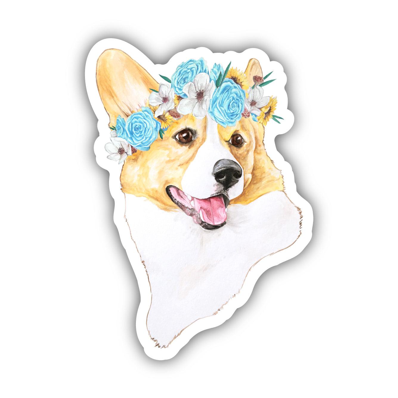  Corgi With Flower Crown Sticker、mySite、elrpsem3k