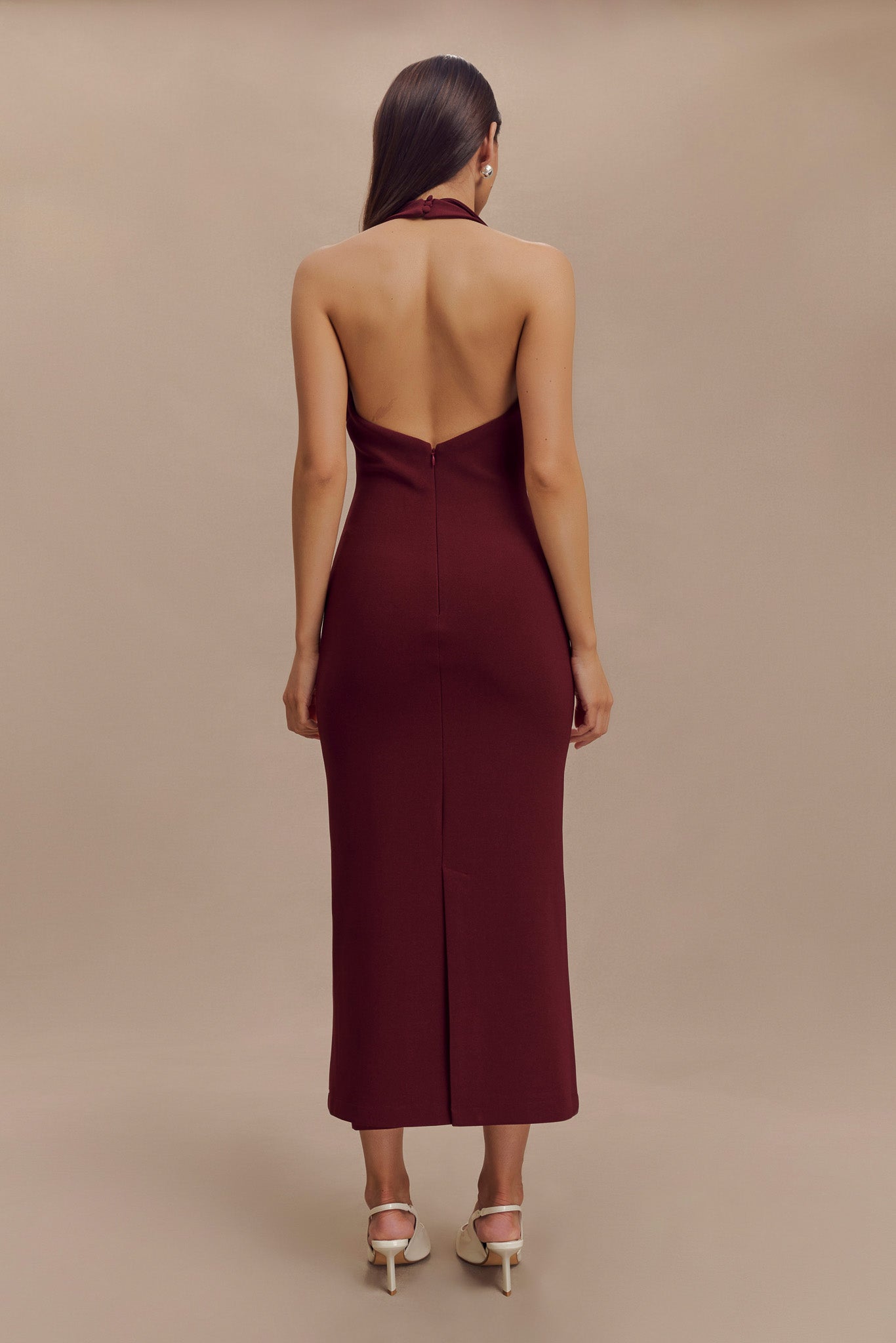 Annita Crepe Halter Midi Dress - Merlot、mySite、solidvoid