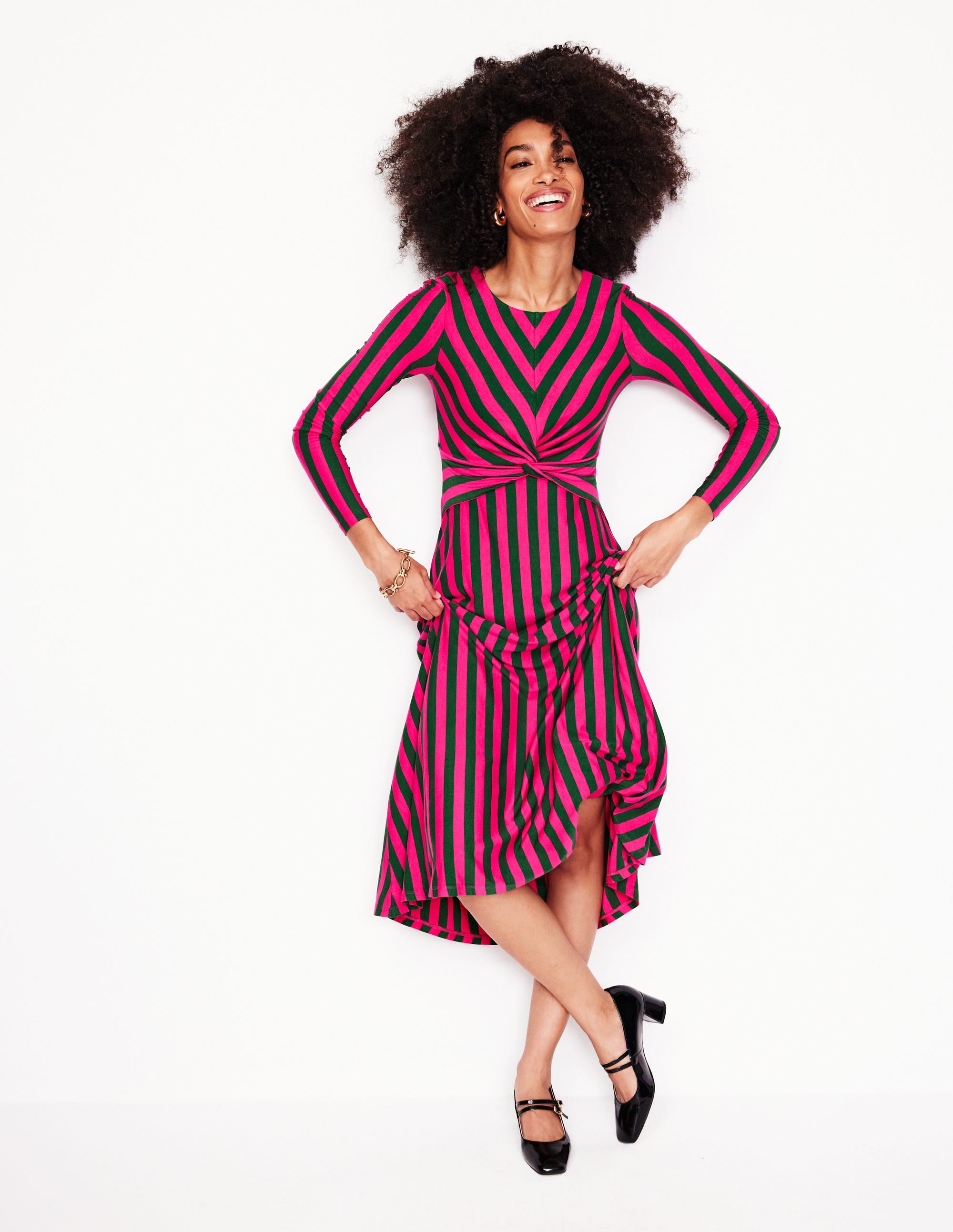  Twisted Waist Jersey Dress-Pink Peacock and Eden, Stripe、mySite、ashleygrahame