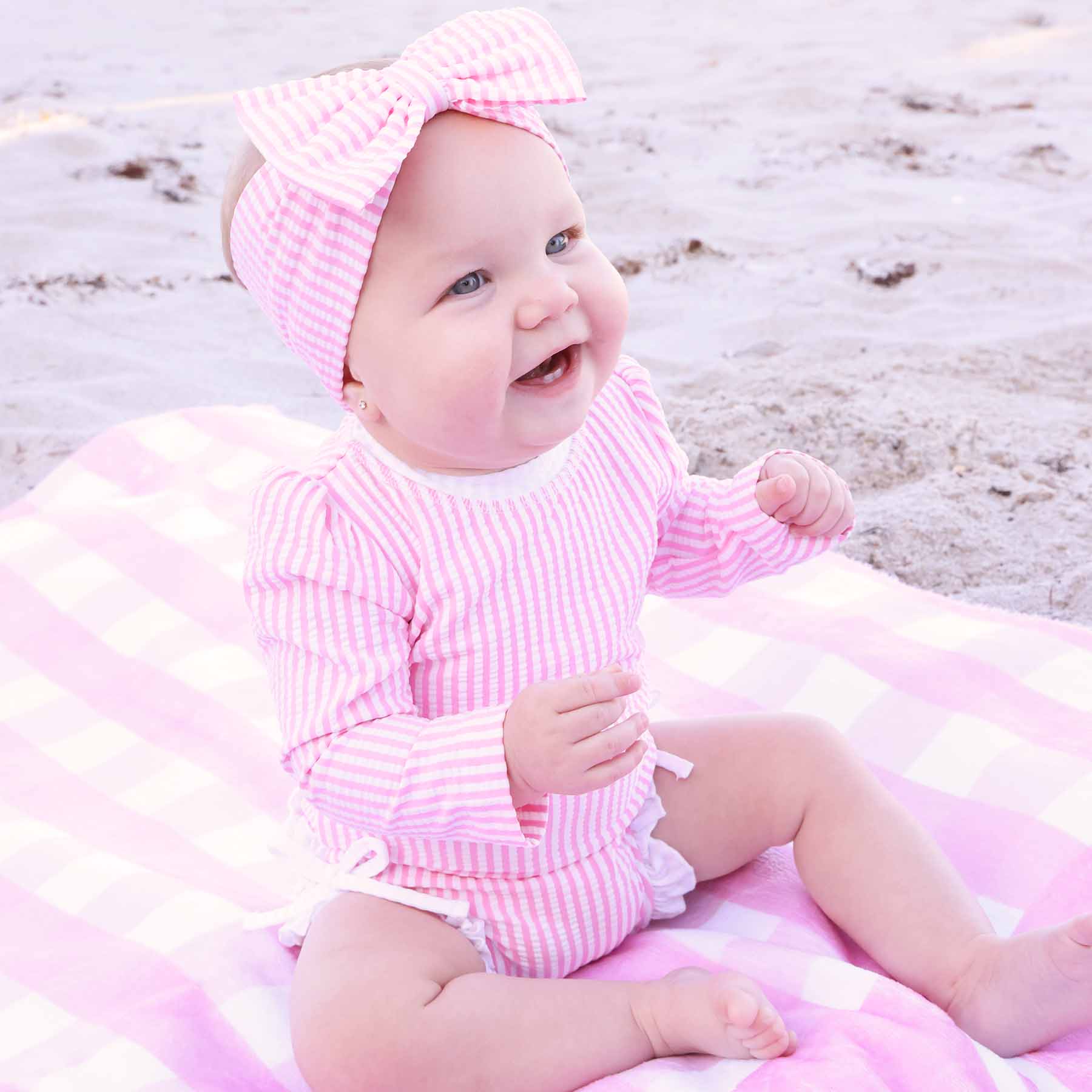  Long Sleeve Rash Guard With Ruffle Bottom | Seersucker Dusty Pink、mySite、layawaytickets