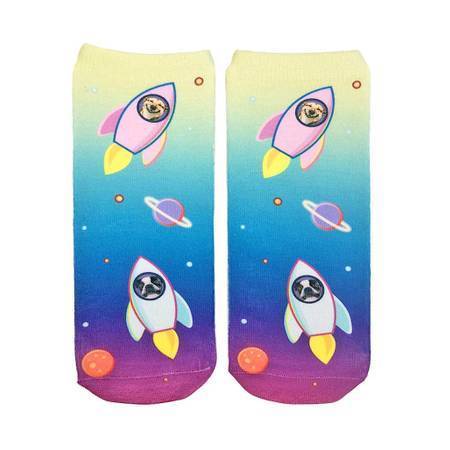 Puppy Astronaut Full Color Space Ship Blast Off Ankle Socks *、mySite、g9winljtr