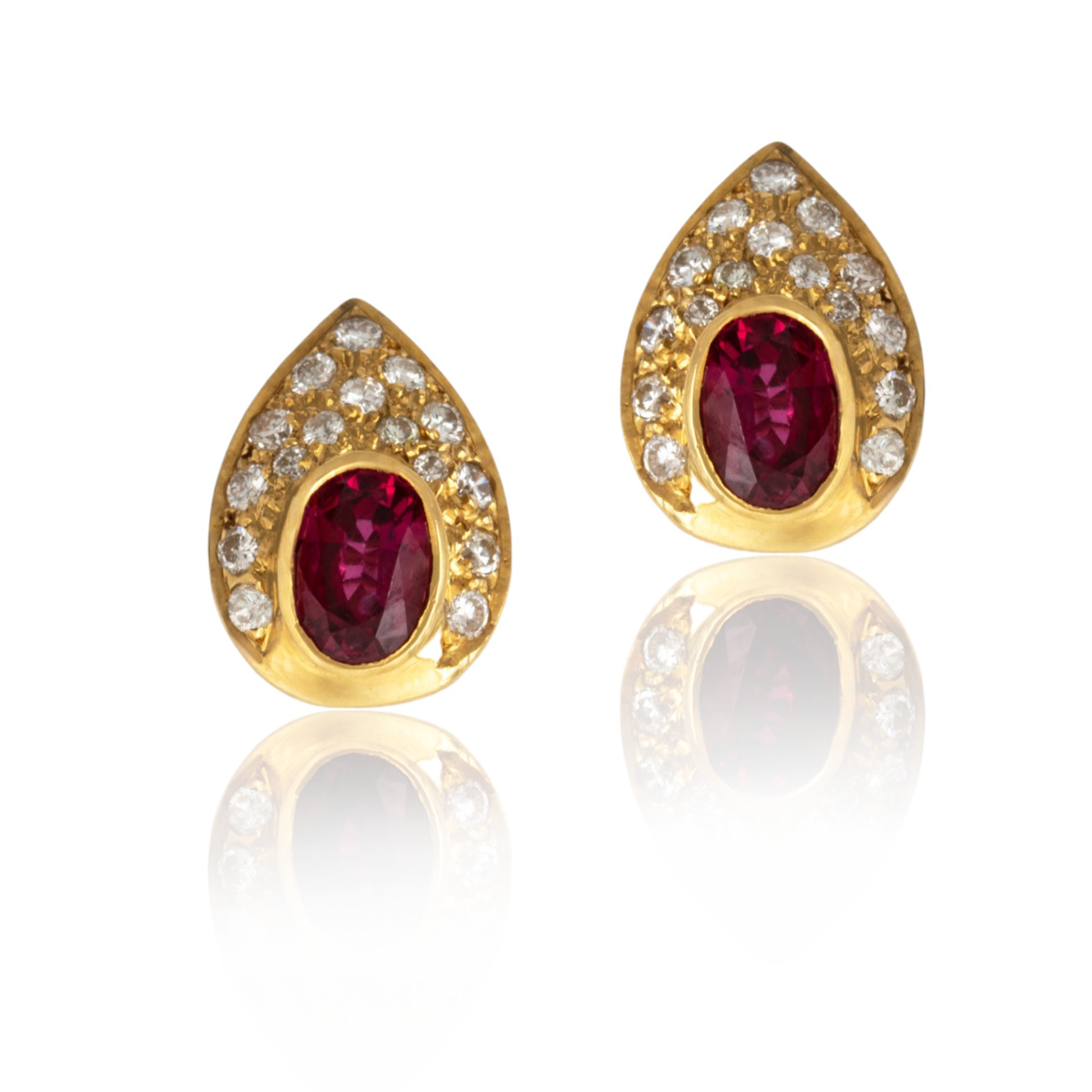 Vintage 18k Yellow Gold Ruby Diamond Teardrop Stud Earrings、mySite、hinf8tx79