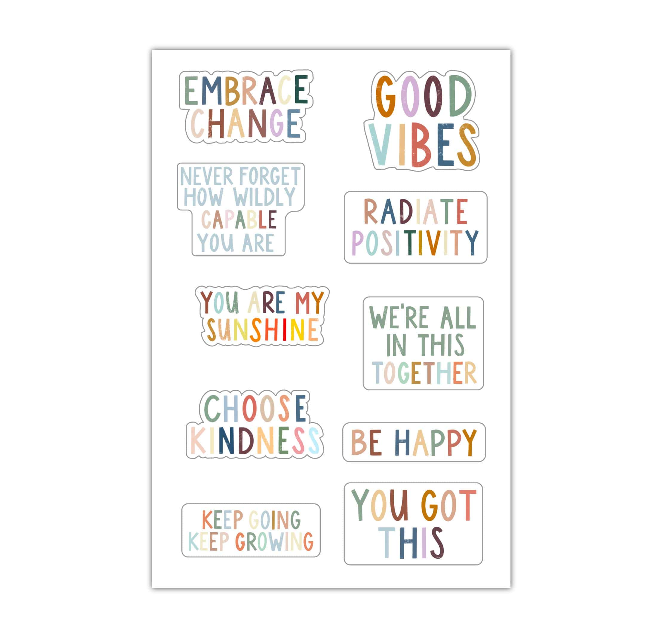  Sheet of Mini Stickers - Positivity Lettering - 10 Designs、mySite、elrpsem3k