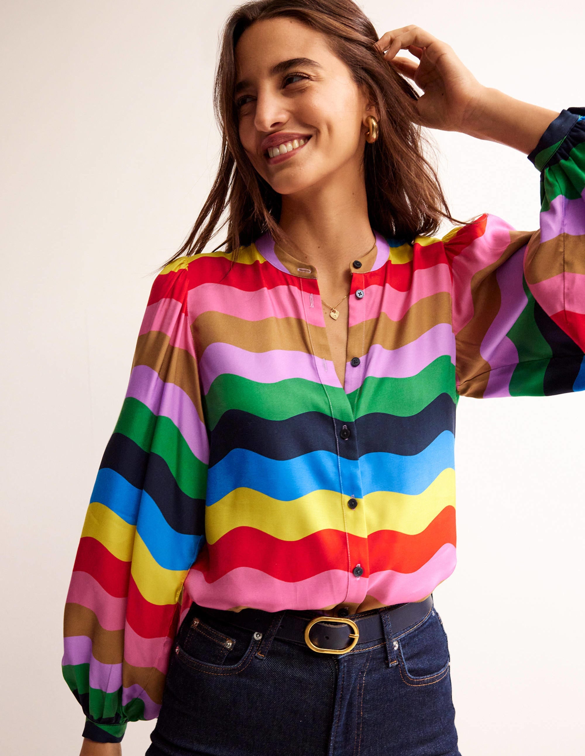  Blouson Sleeve Blouse-Multi, Rainbow Wave、mySite、ashleygrahame