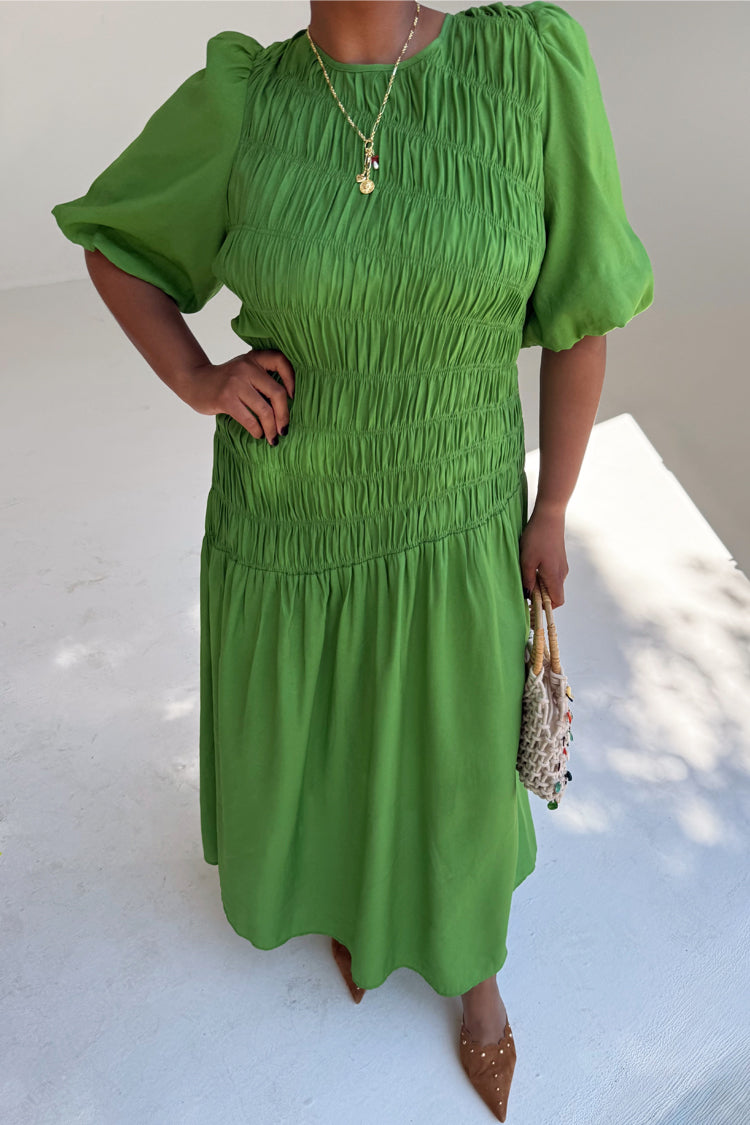 Green Shirred Nara Dress、mySite、solidvoid