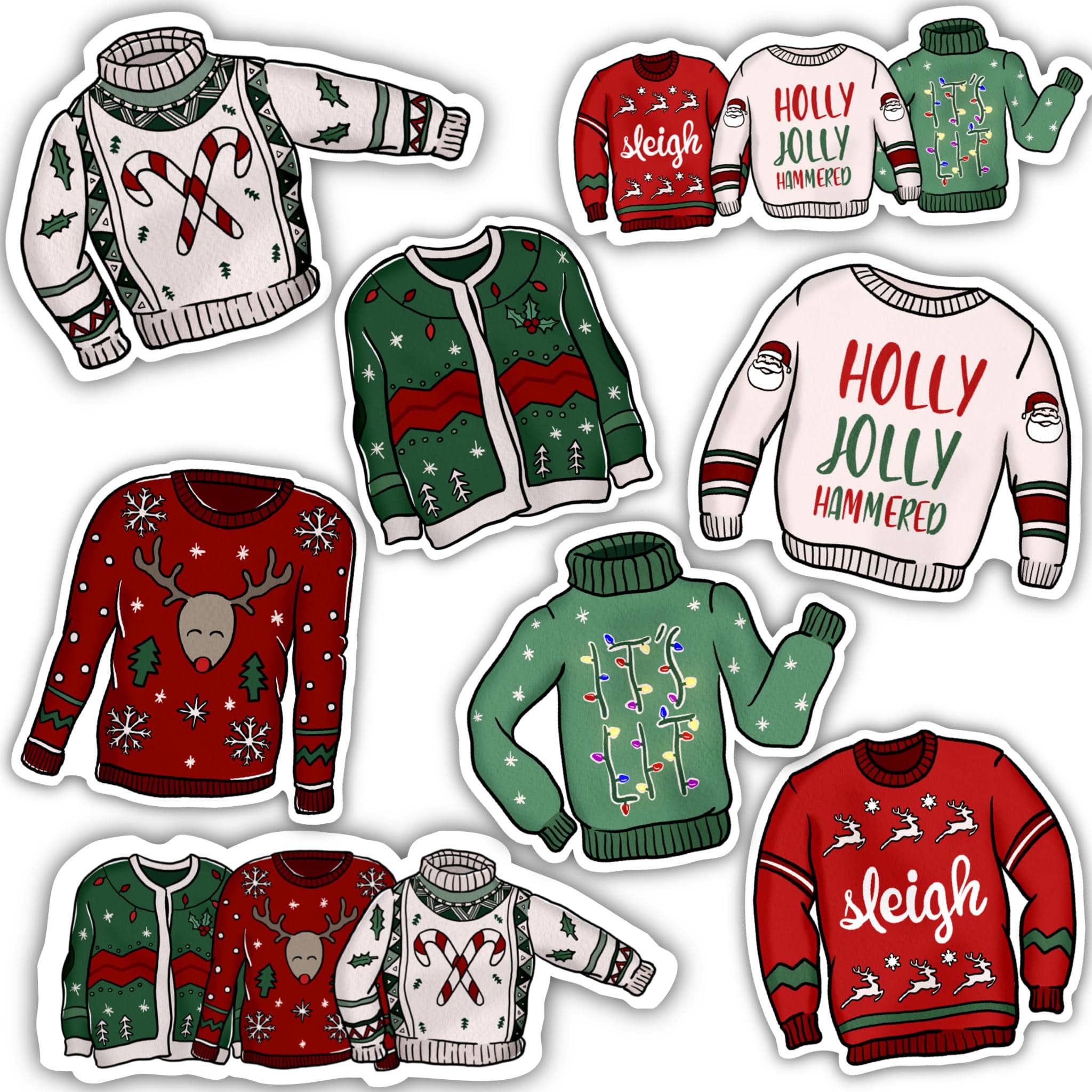  Ugly Holiday Sweater Sticker 8 Pack、mySite、elrpsem3k