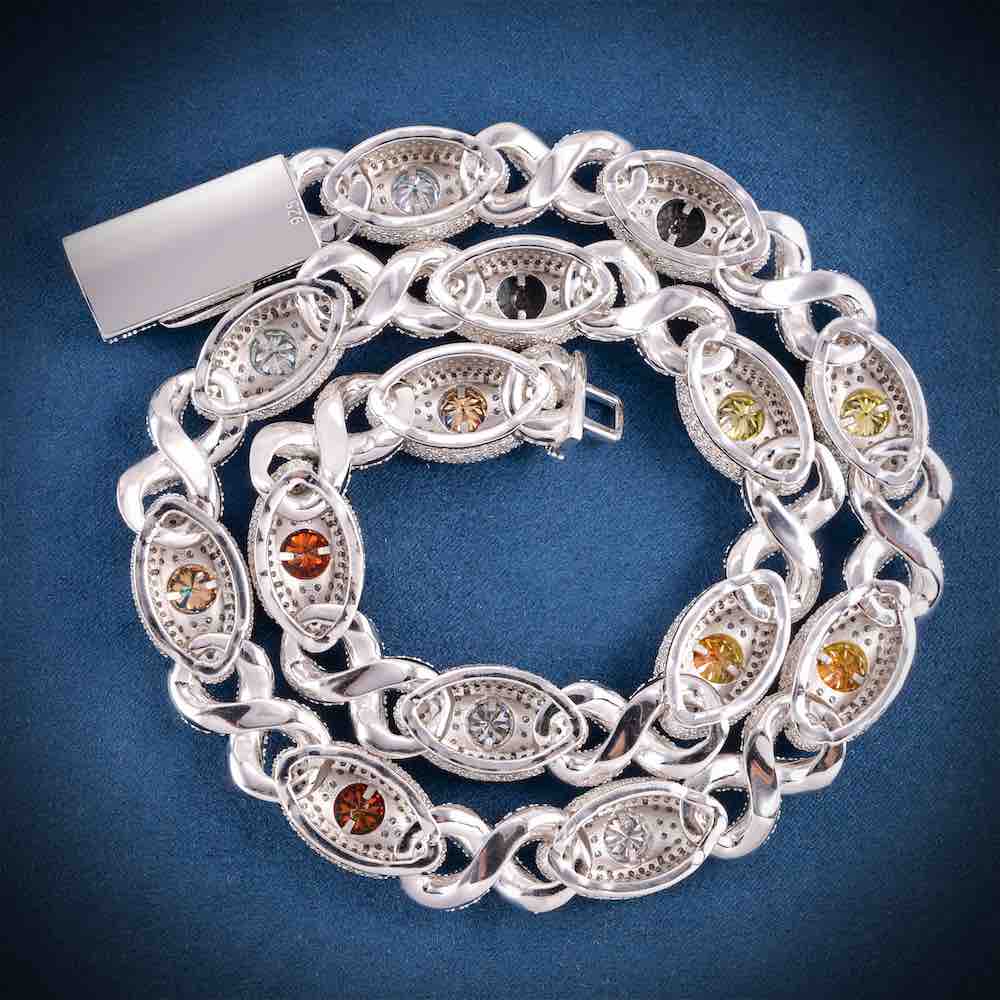 15MM Iced Out Multi Gemstone Evil Eye Eternity Chain 14K Gold、mySite、hinf8tx79