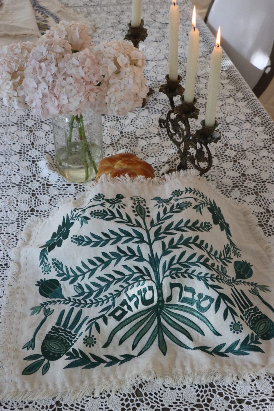 Handmade Linen Tree of Life Challah Cover - Green Moss、mySite、topwebapps