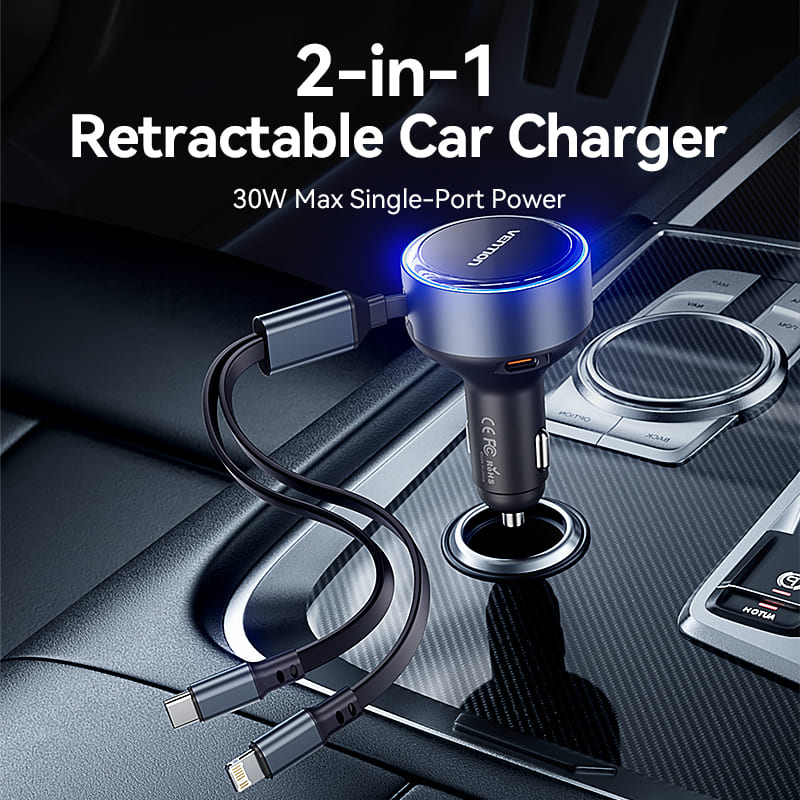 Vention Car Charger with Built-In Cable、mySite、fannypackpong