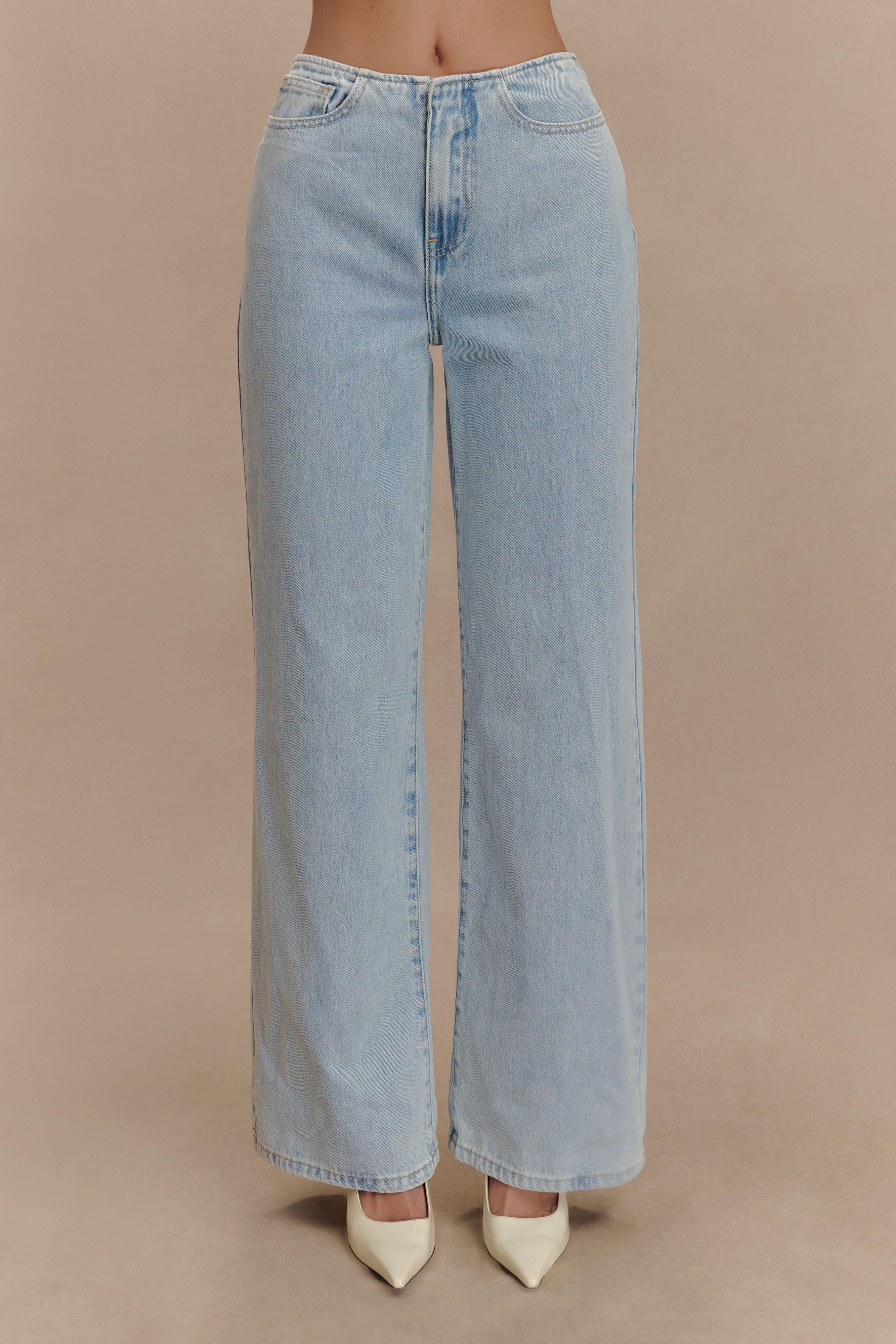 Caitlin Mid Rise Denim Flare Jeans - Light Blue、mySite、solidvoid