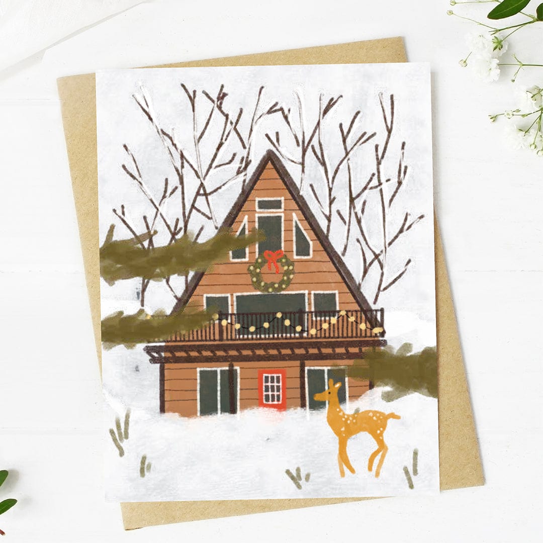  Cozy Winter Cabin Scene Christmas Card、mySite、ghnorth