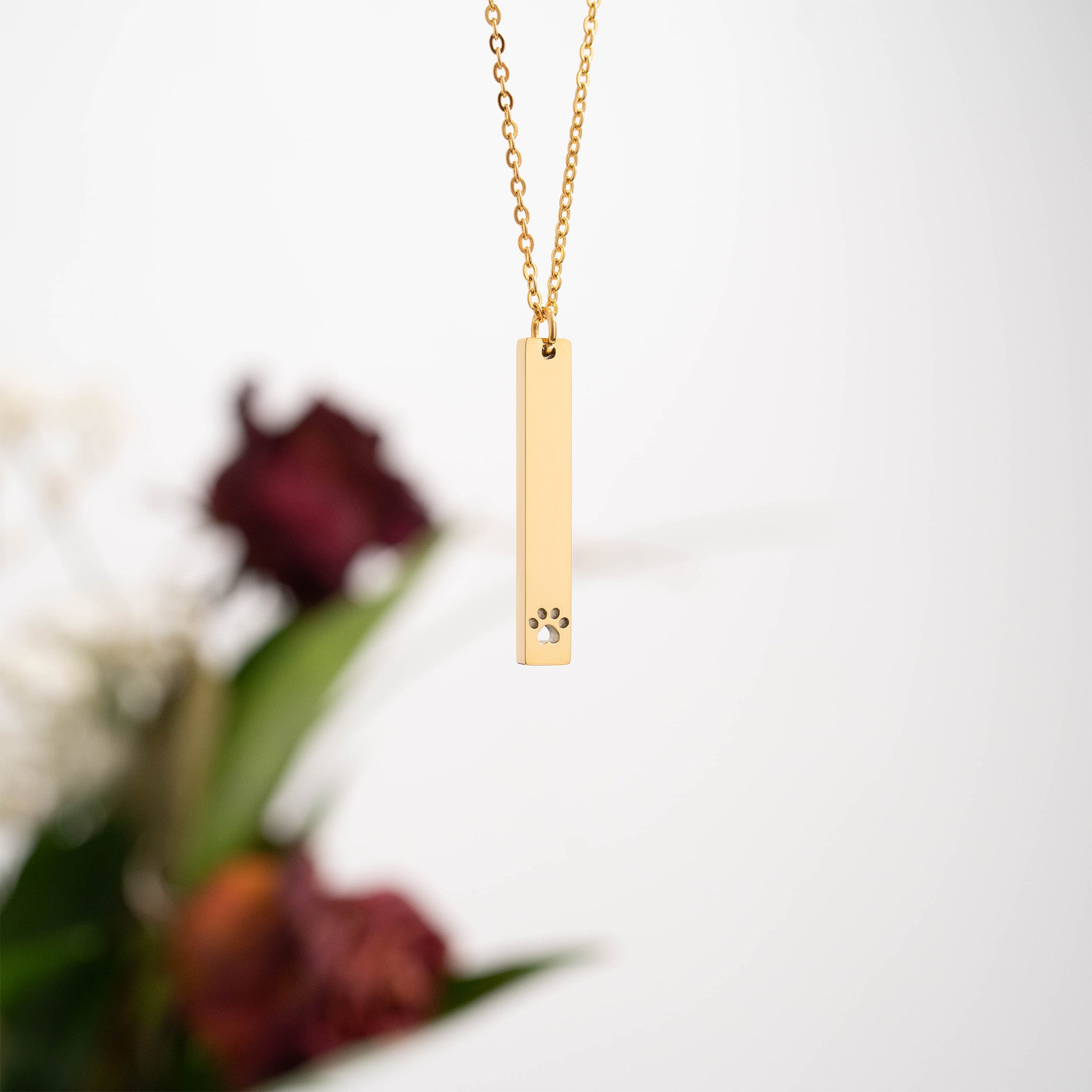 18K Gold PVD Stainless Steel Paw Print Cutout Vertical Blank Bar Necklace / SBB0300、mySite、dreamappss