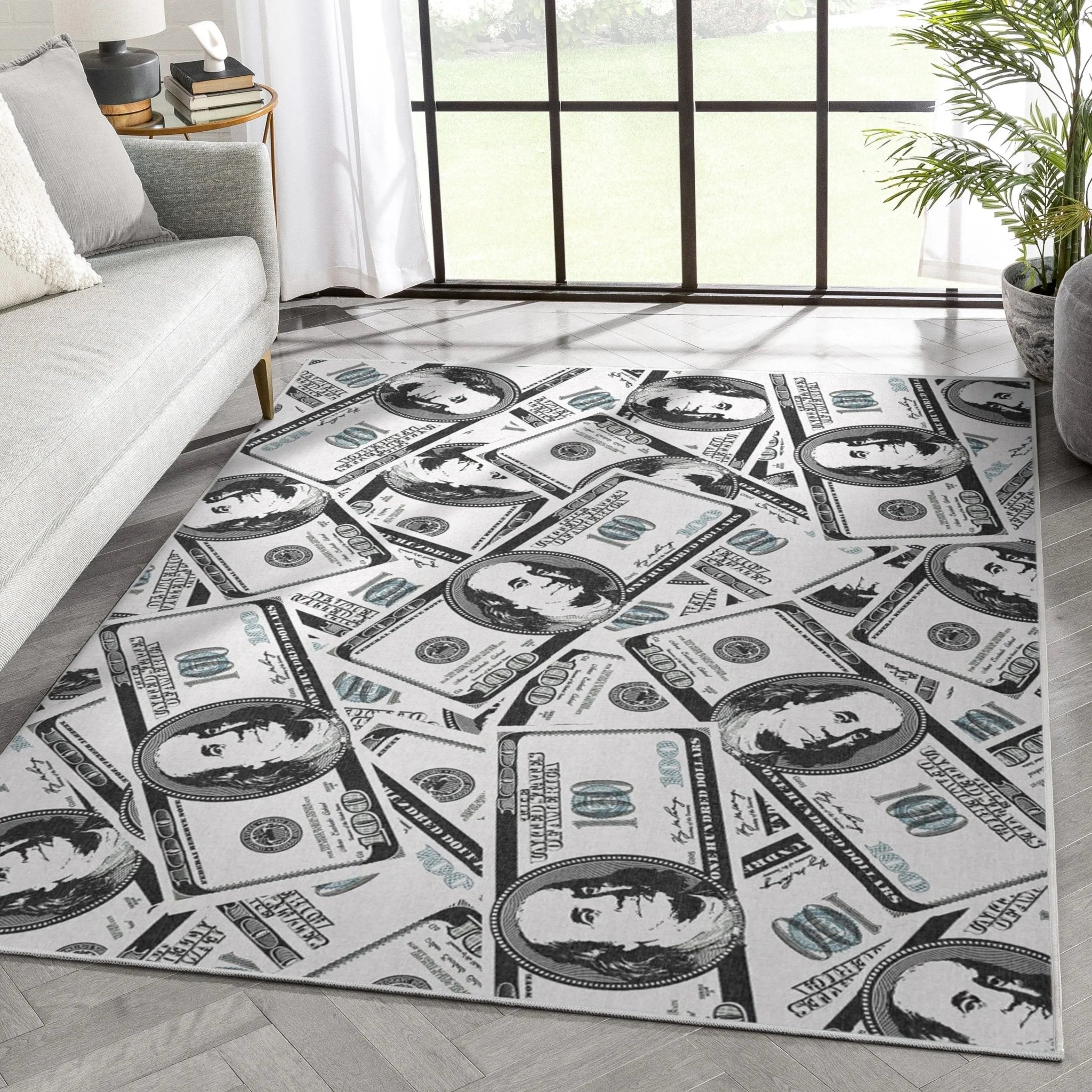 Hundred Dollar Bill Stacked Green Novelty Runner Flat-Weave Rug、mySite、gigharbornorthrealestate