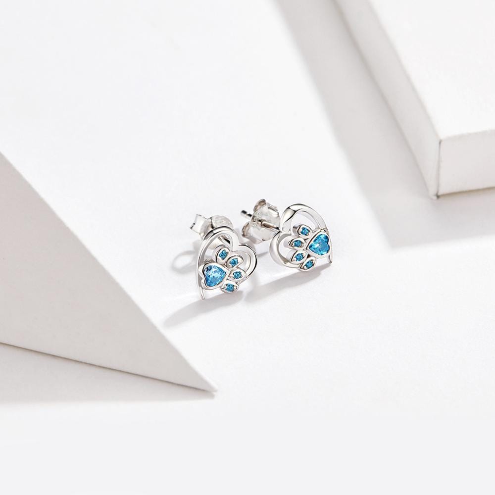 Paw earrings with CZ Paw and Heart in Sterling Silver-for Pet Lovers!、mySite、g9winljtr