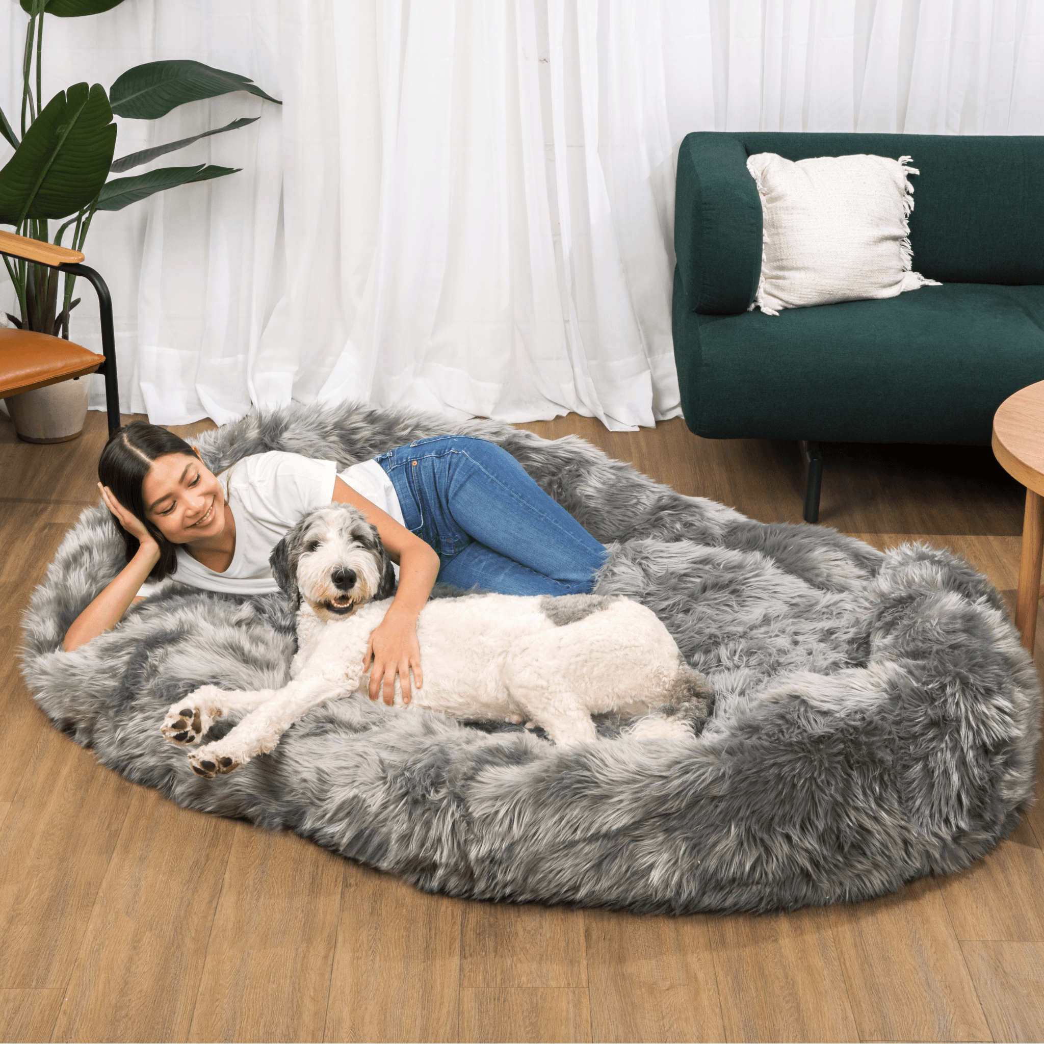 PupCloud™ Human-Size Faux Fur Memory Foam Dog Bed - Charcoal Grey、mySite、solidvoid