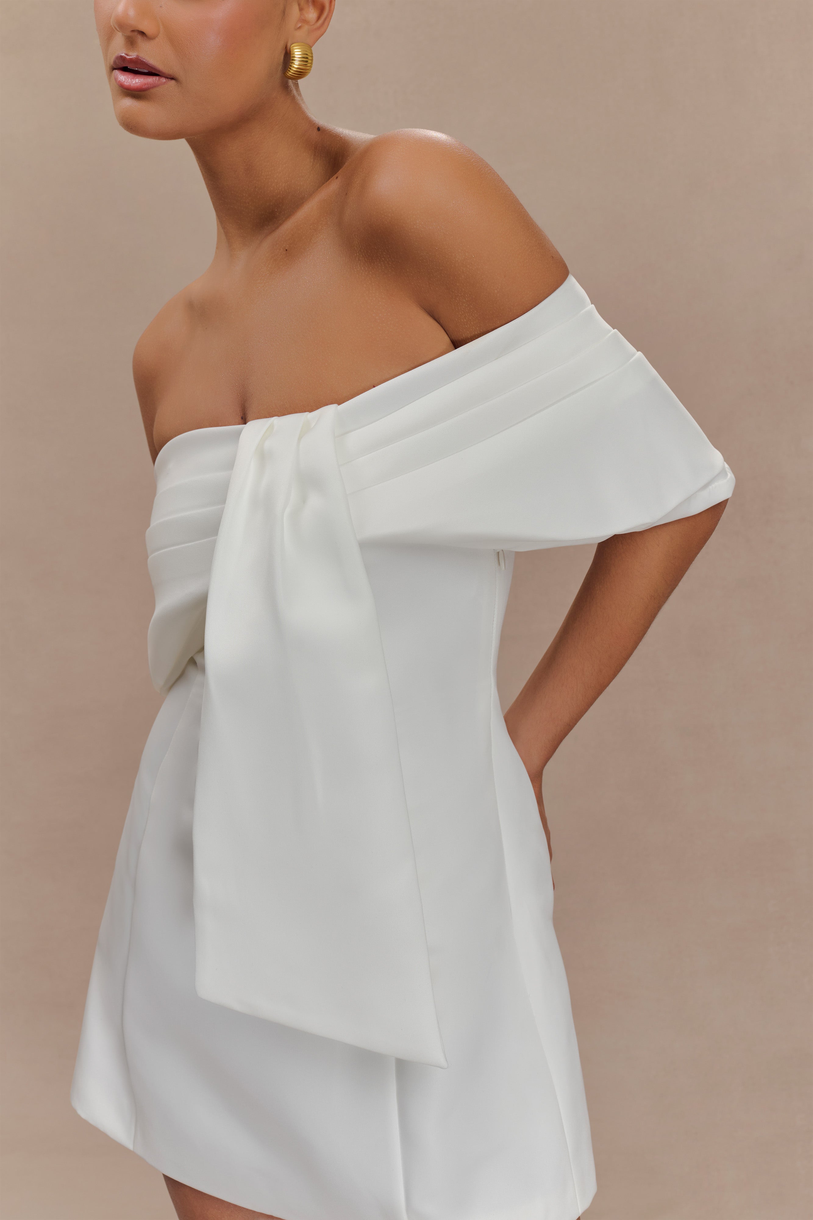 Gloria Mini Off Shoulder Drape Dress - White、mySite、solidvoid