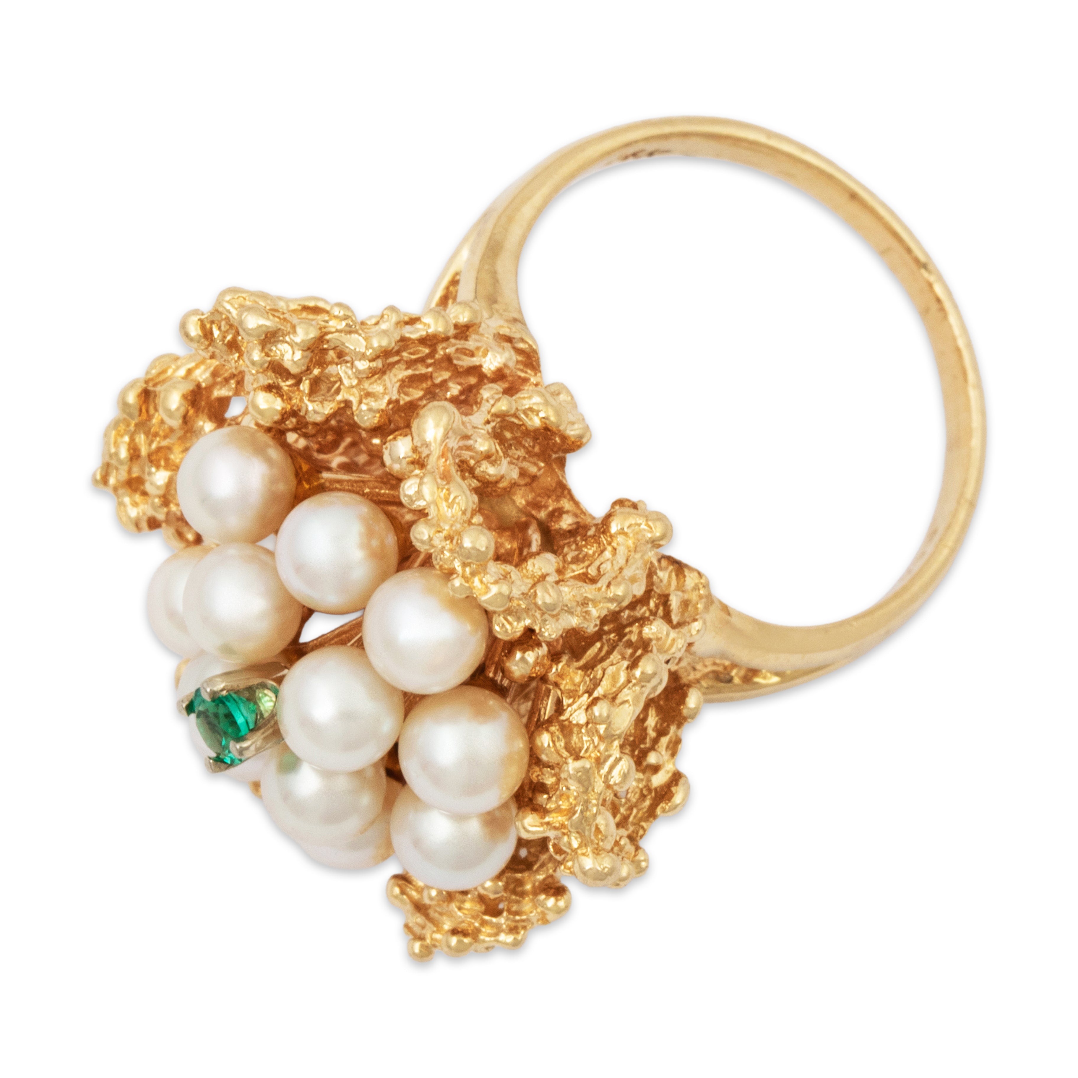 Vintage Heavy 14k Yellow Gold Pearl Emerald Lustrous Cocktail Ring 4.50、mySite、hinf8tx79