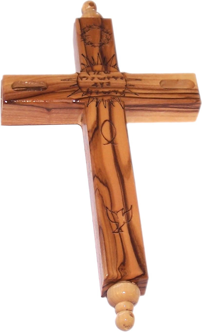  Holy Land Market Hanging Olive Wood Guardian Cross for Family Protection With Biblical Scriptures And Embedded Relics、mySite、elrpsem3k