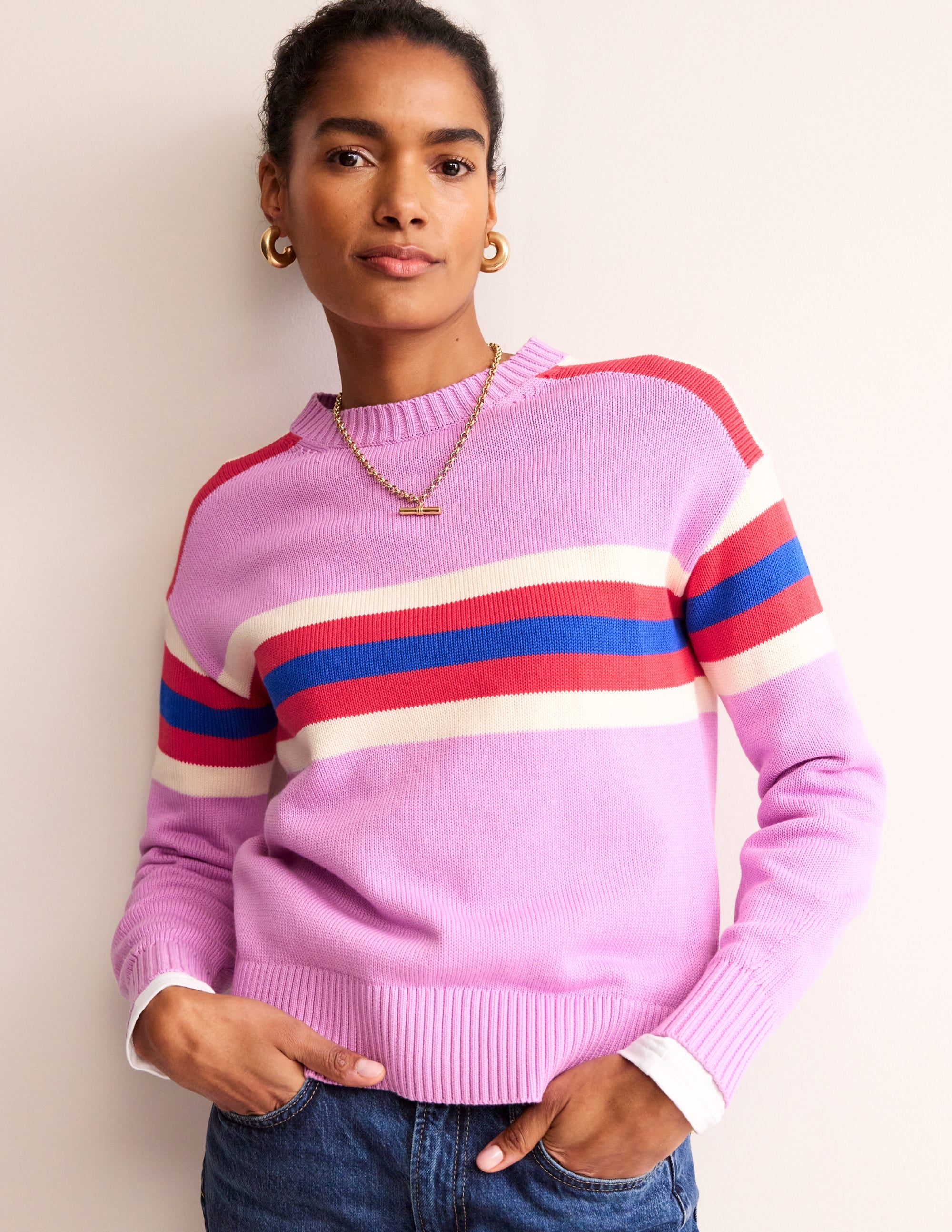  Stripe Knitted Jumper-Lilac, Warm Ivory, Red Stripe、mySite、ashleygrahame