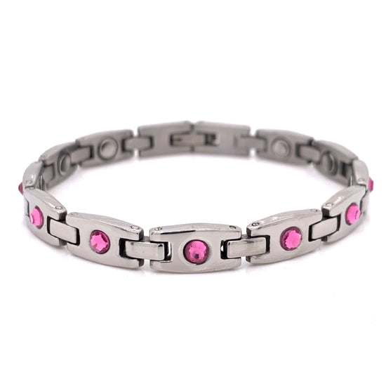 Stainless Steel Pink CZ Breast Cancer Awareness Magnetic Bracelet / MBL025、mySite、dreamappss