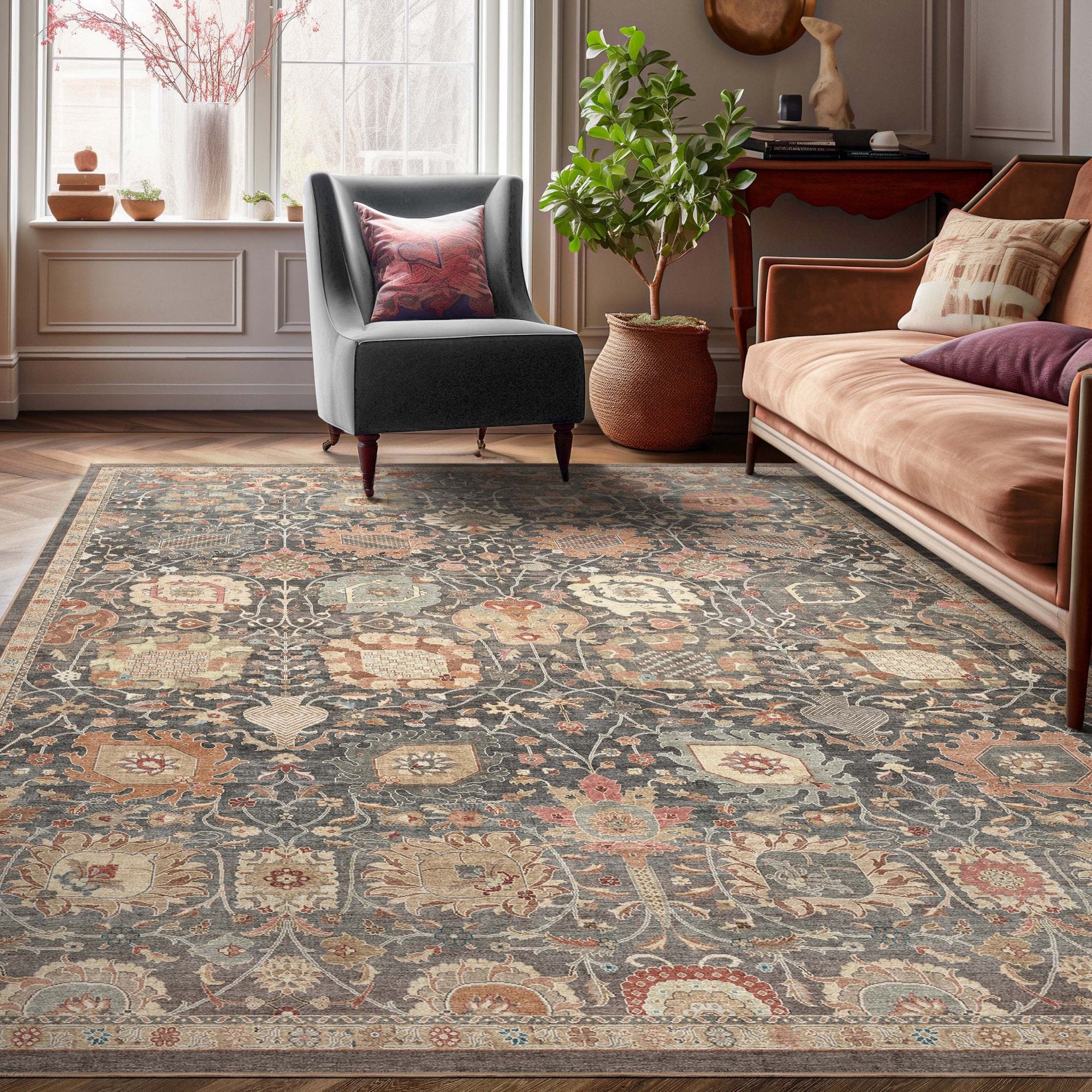 Vienna Vintage Oriental Botanical Rug – Easy Clean, Stylish Elegant Design、mySite、gigharbornorthrealestate