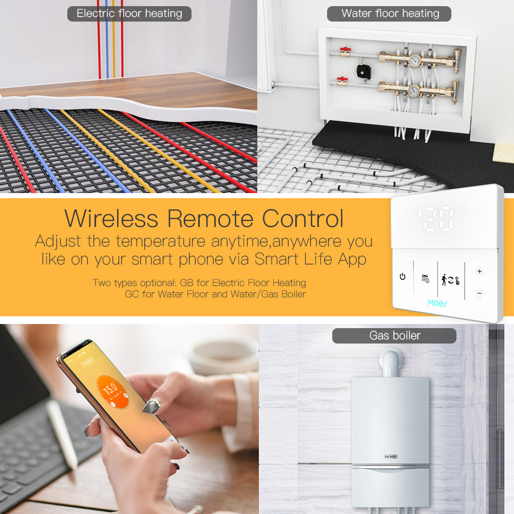 WiFi Smart Programmable Thermostat Electric Underfloor Heating Touch Screen Temperature Controller Logo Color Adjustable、mySite、fannypackpong