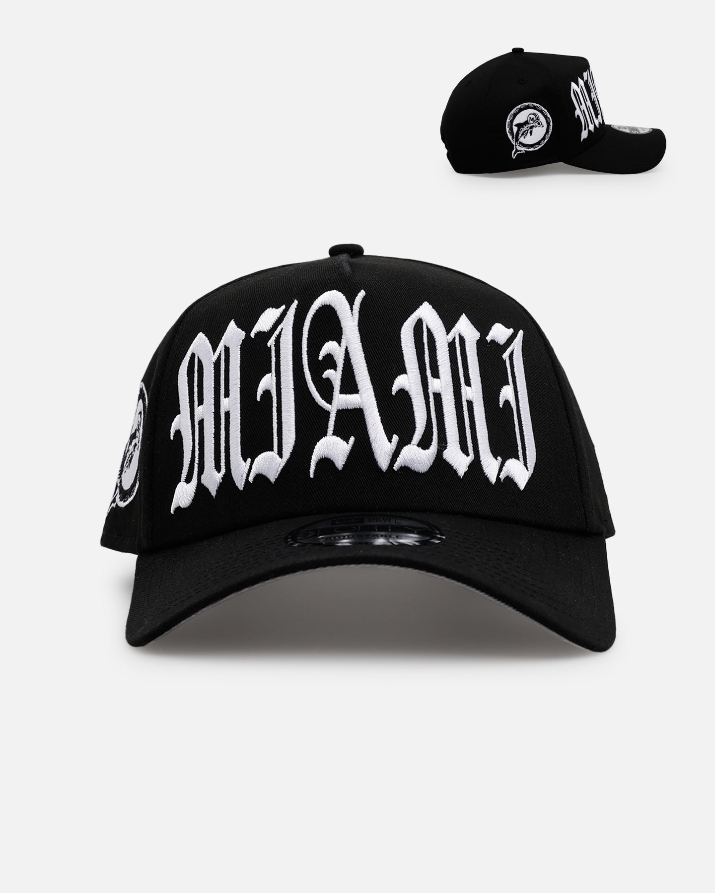 New Era Miami Dolphins 'Oversized Gothic Script Crown' 9FORTY A-Frame Snapback Black/White、mySite、zt4zffjzw
