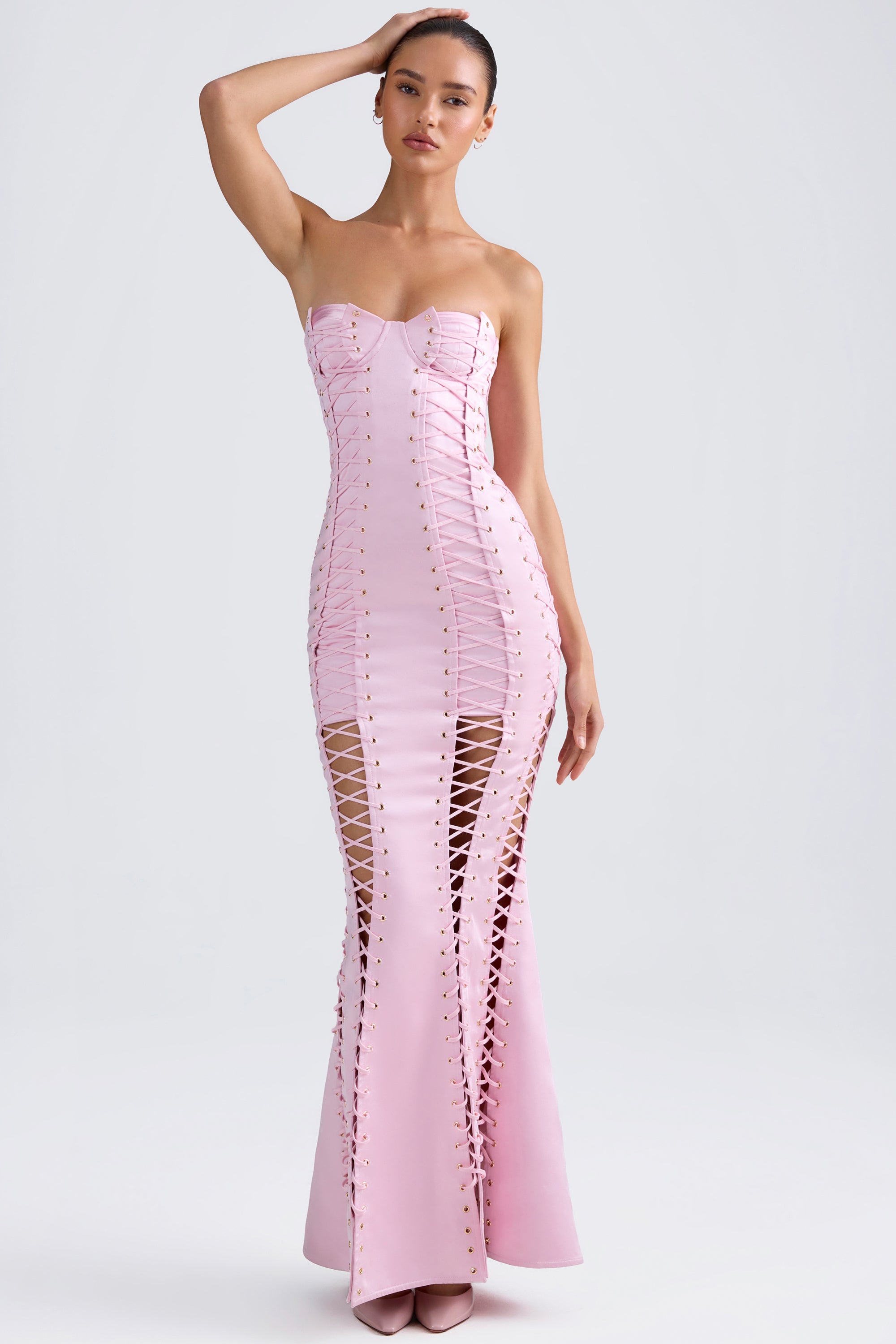 Lace-Up Corset Gown in Light Pink、mySite、solidvoid