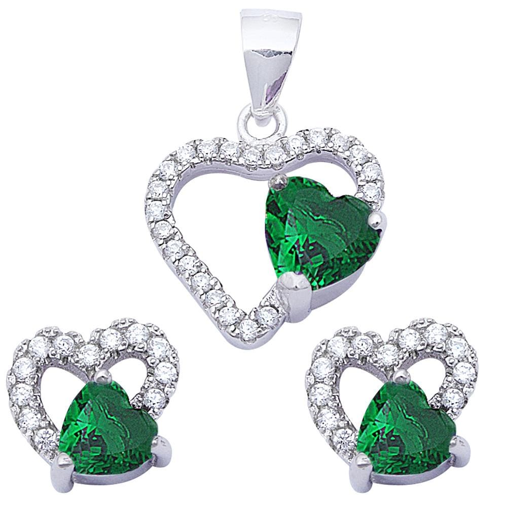 Special Buy! Sterling Silver Double Heart Sets Cubic Zirconia and Simulated Gemstones、mySite、g9winljtr