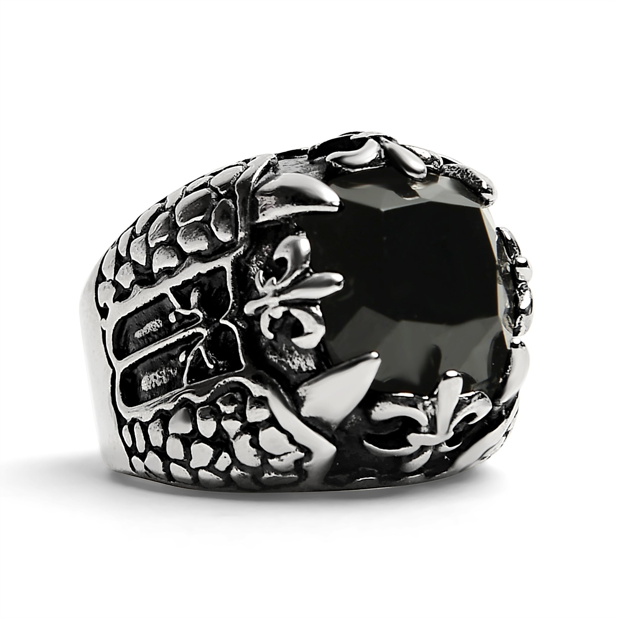Detailed Black CZ Fleur De Lis Stone Stainless Steel Ring / SCR4021、mySite、dreamappss