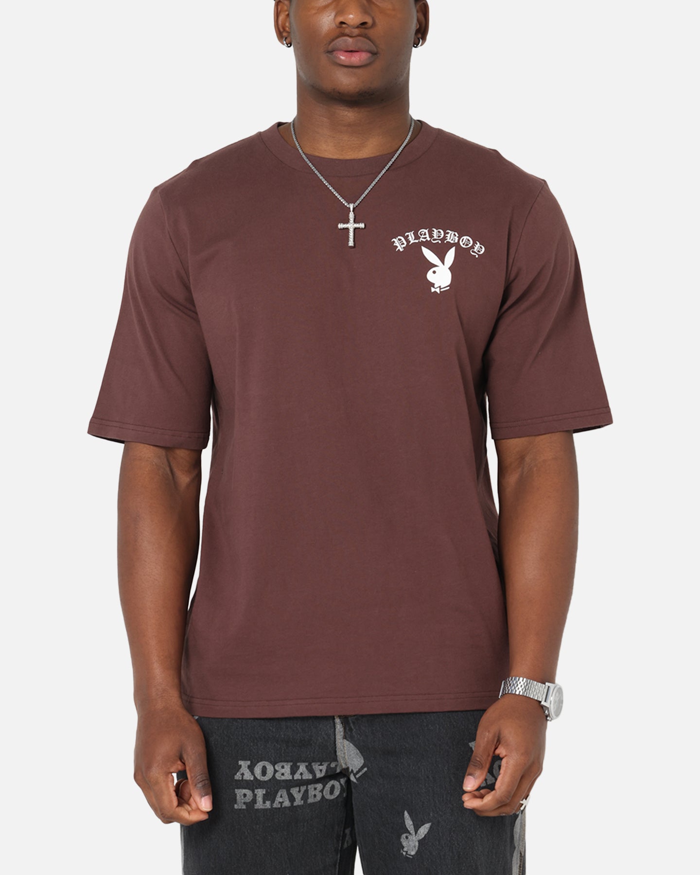 Playboy Gothic Mono Lips T-Shirt Washed Brown、mySite、zt4zffjzw