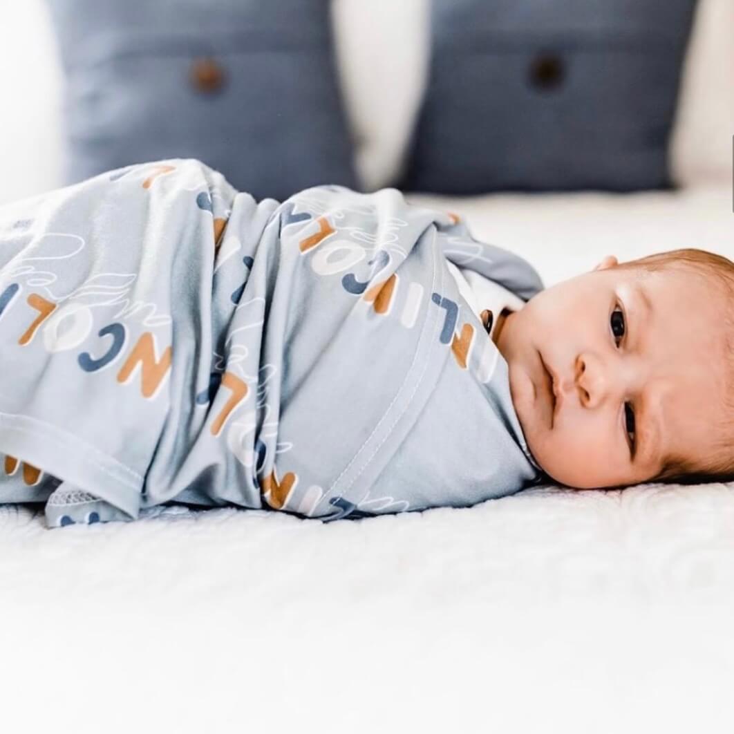  Dusty Moss Retro Personalized Baby Name Swaddle Blanket、mySite、layawaytickets