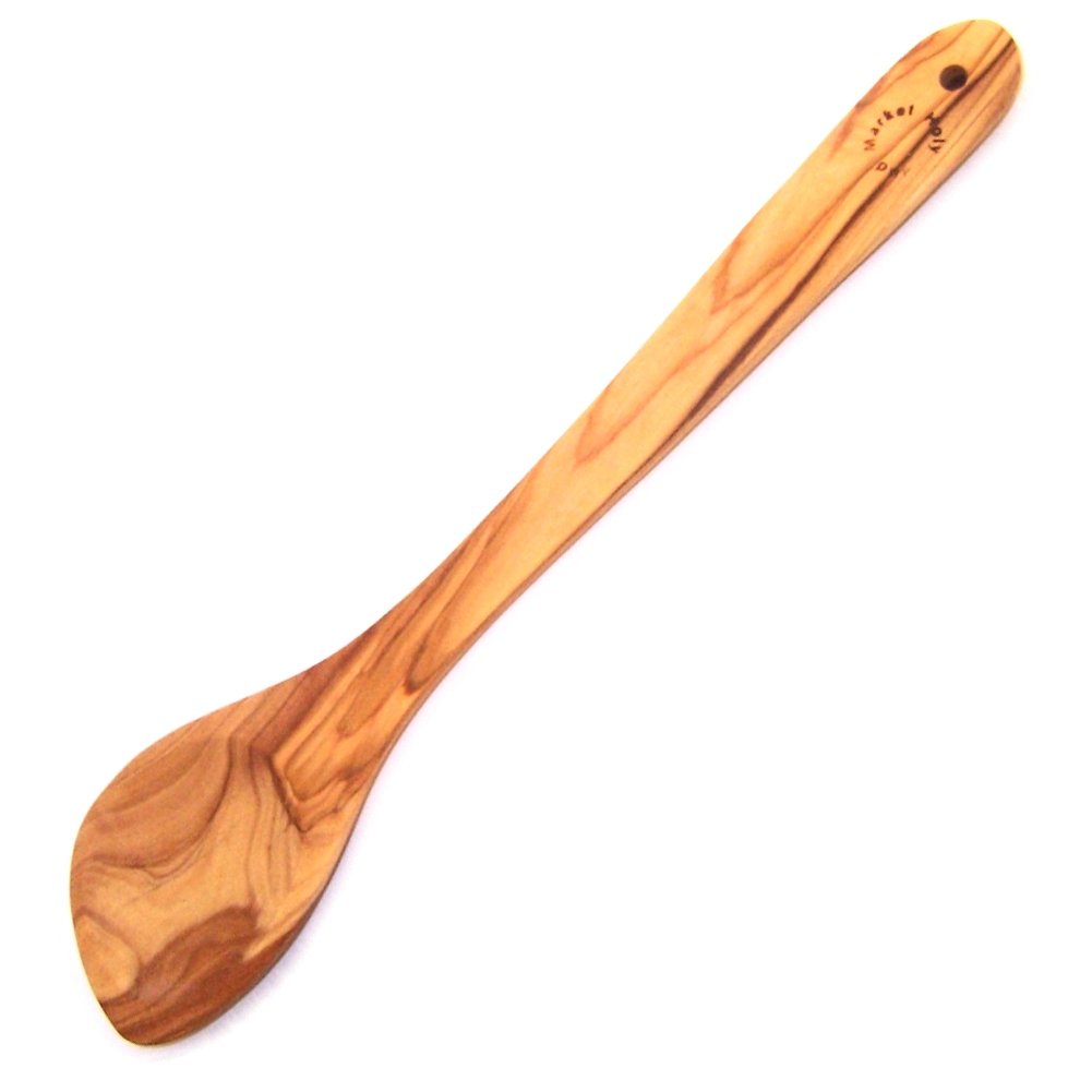 Large Hand Carved Olive Wood Corner or Pointed Spoon/Spatula - (13.5 Inches) - Asfour Outlet Trademark、mySite、topwebapps