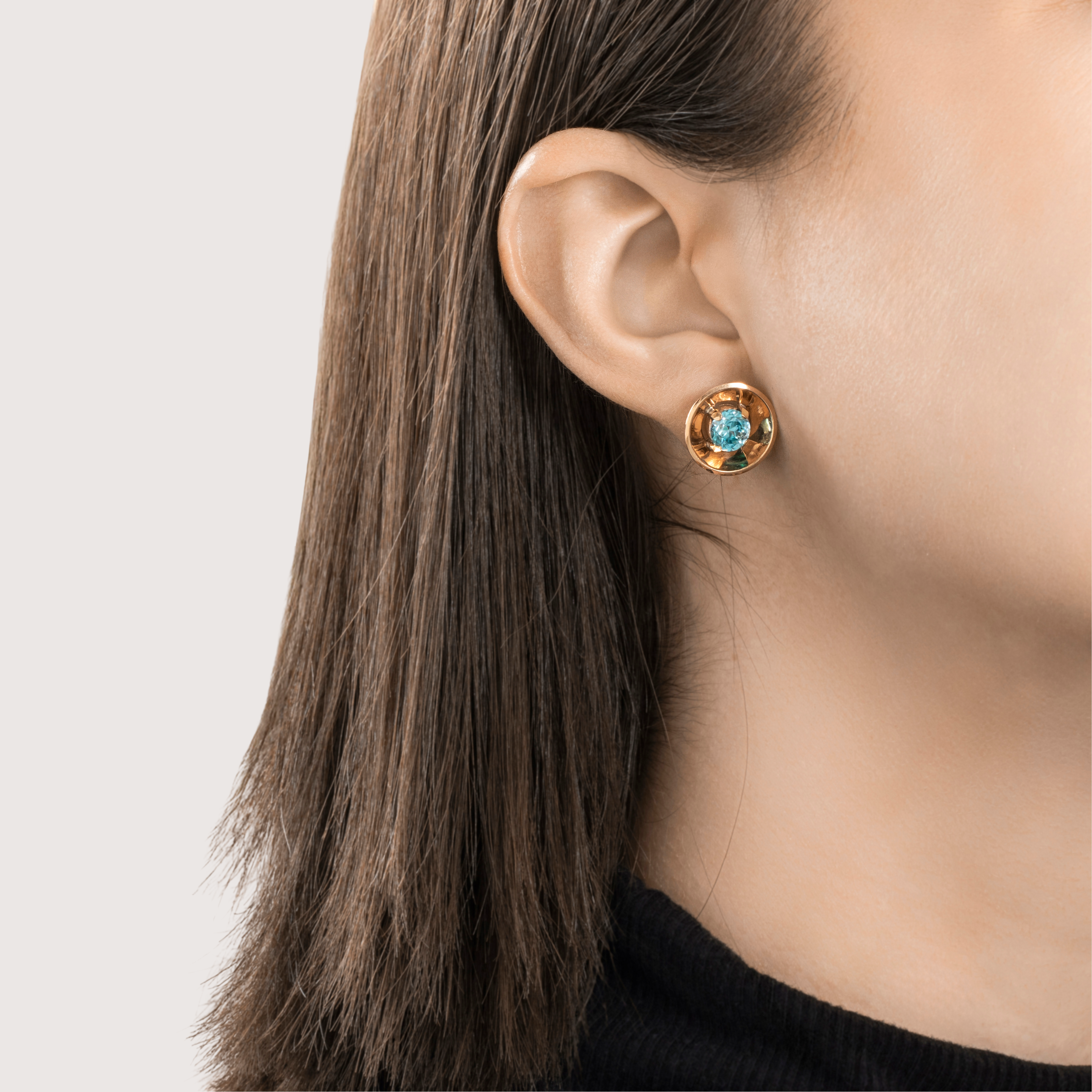 Vintage 14k Rose Gold 2.6cttw Blue Zircon Flashing Disk Stud Earrings、mySite、hinf8tx79