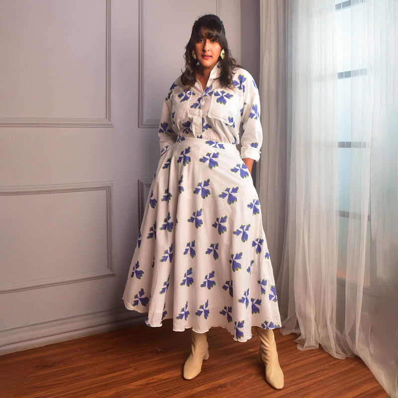 Cotton Co Ord Set For Women | Shirt & Skirt | Block Print | White、mySite、camillekostekn