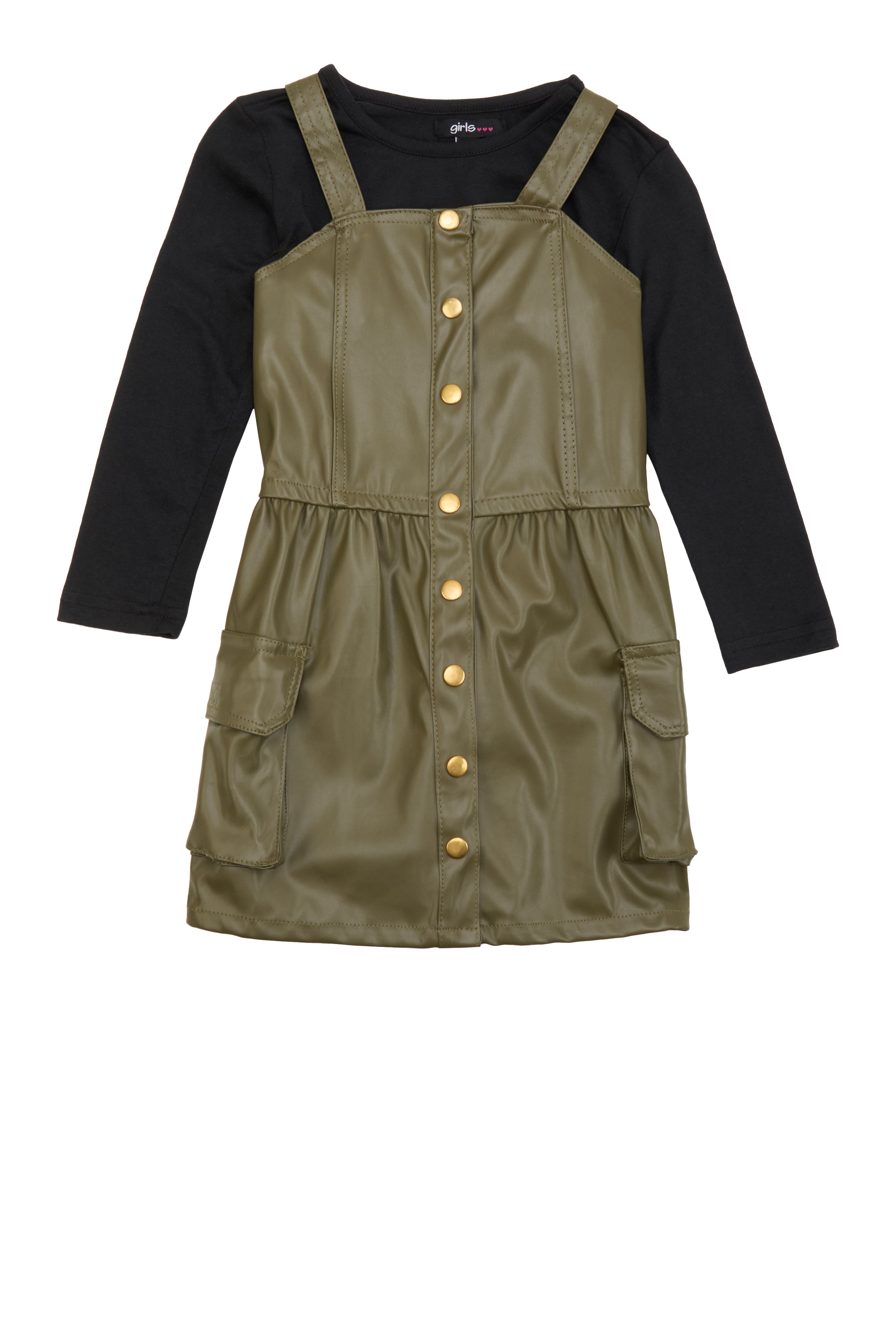 Little Girls Faux Leather Button Front Dress with Tee、mySite、camillekostekn