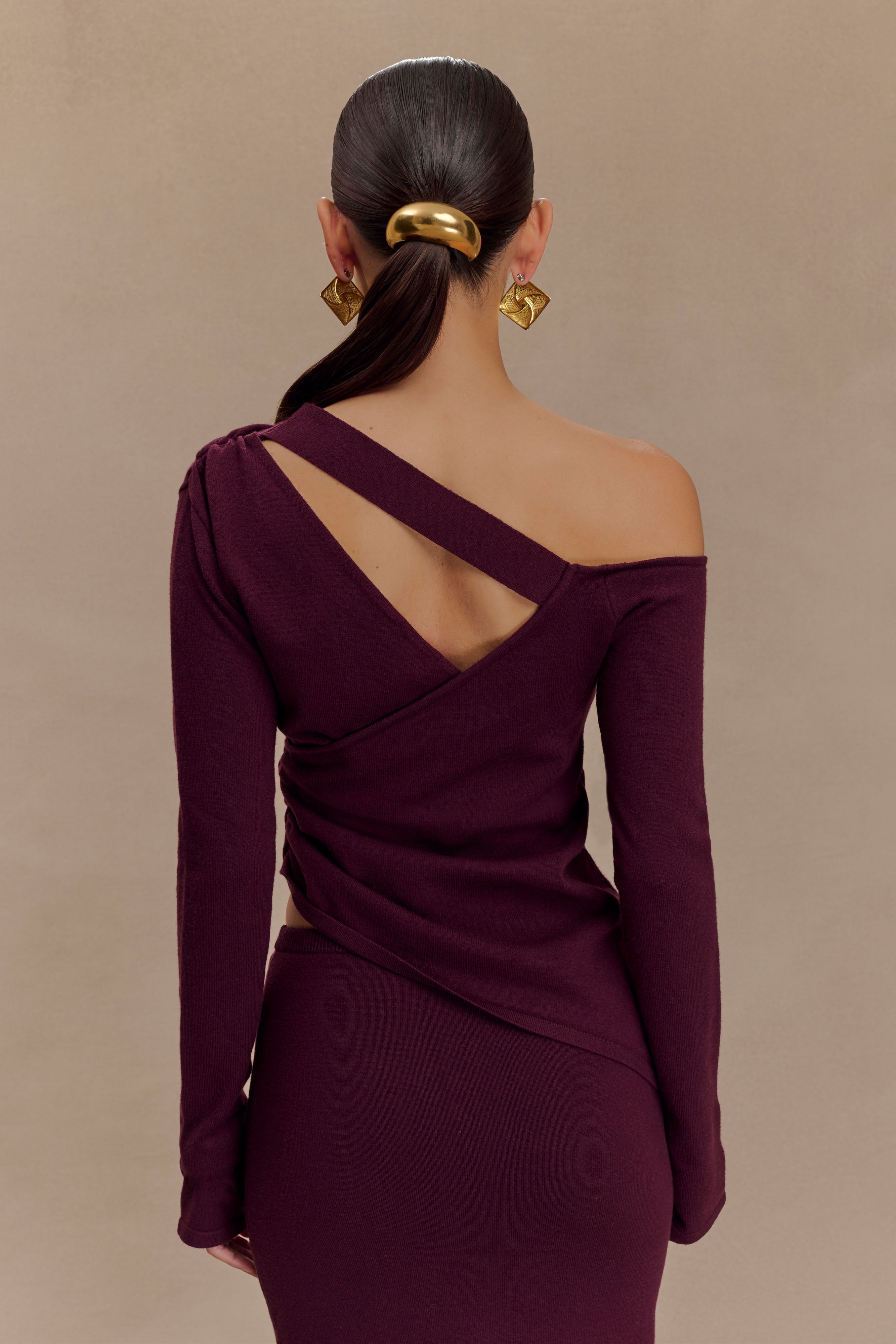 Miles Off Shoulder Knit Top - Plum、mySite、solidvoid