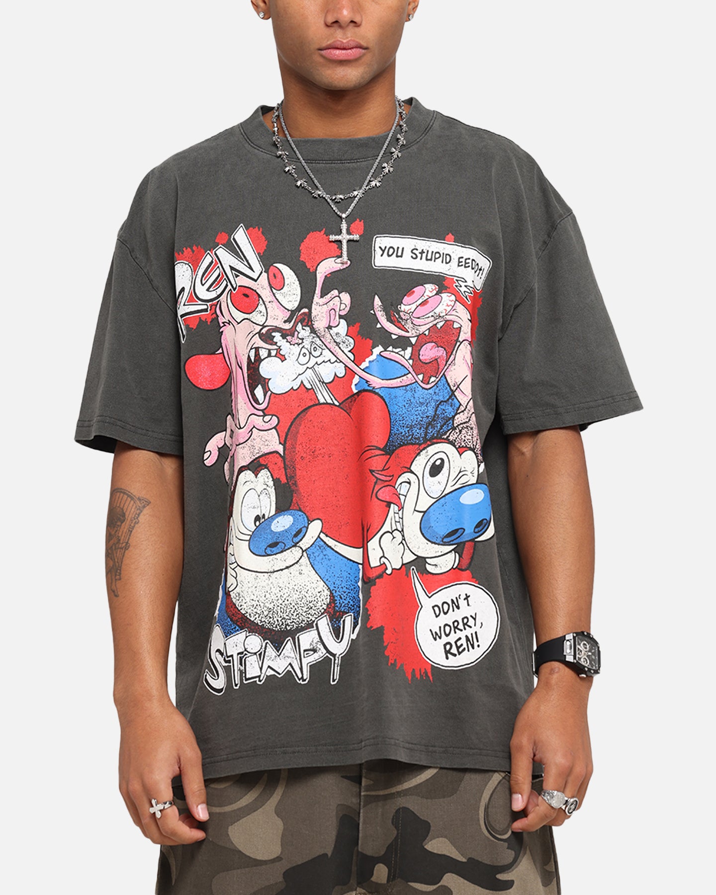 American Thrift X Nickelodeon Ren And Stimpy Heavy T-Shirt Black Wash、mySite、zt4zffjzw