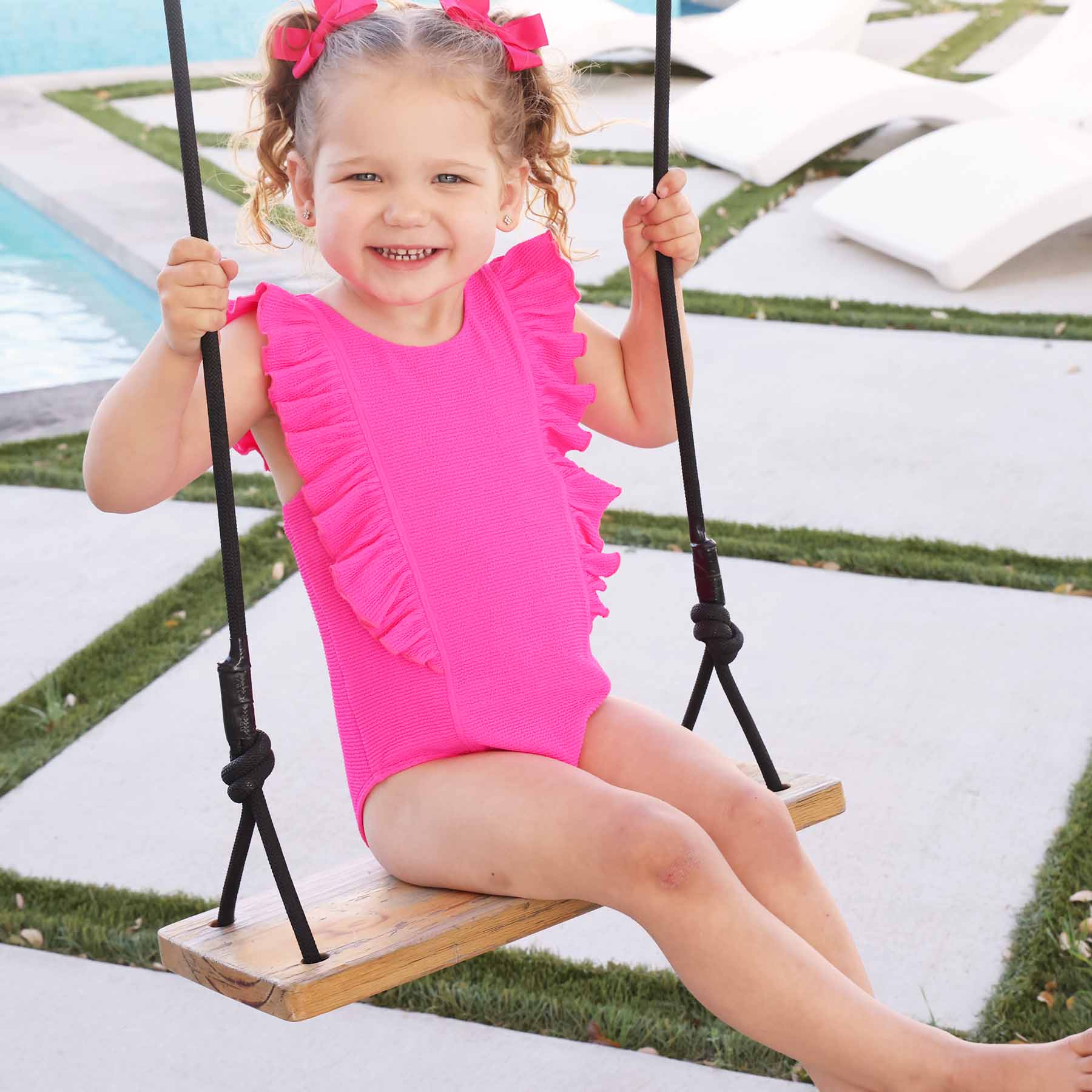  Double Ruffle Crinkle One-Piece | Neon Pink、mySite、layawaytickets