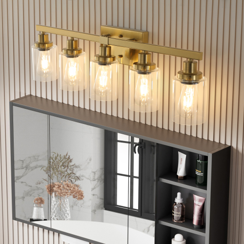 24" Modern 4-Light Bathroom Vanity Light Fixture - Brushed Nickel Finish with Clear Glass Shades, Perfect for Bathroom, Vanity, and Dressing Area Lighting (No Bulbs)、、eastwooduniform