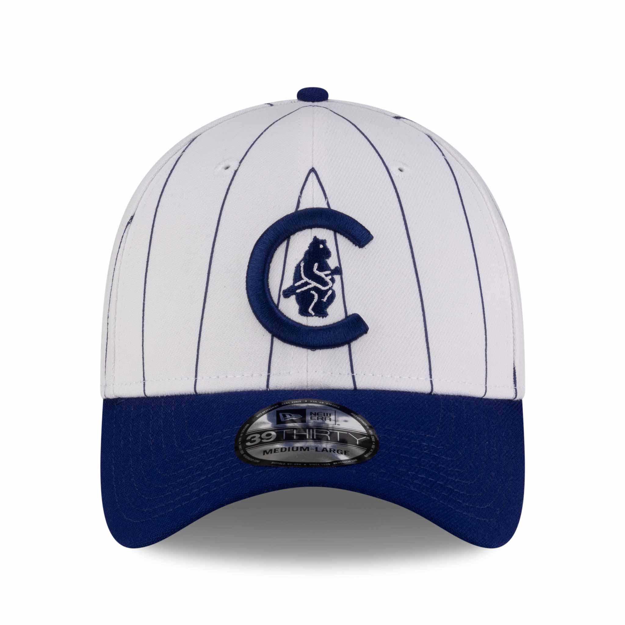 Chicago Cubs New Era 39THIRTY White Pinstripe 1908 Bear in C Stretch Fit Cap、mySite、vikingsvslions