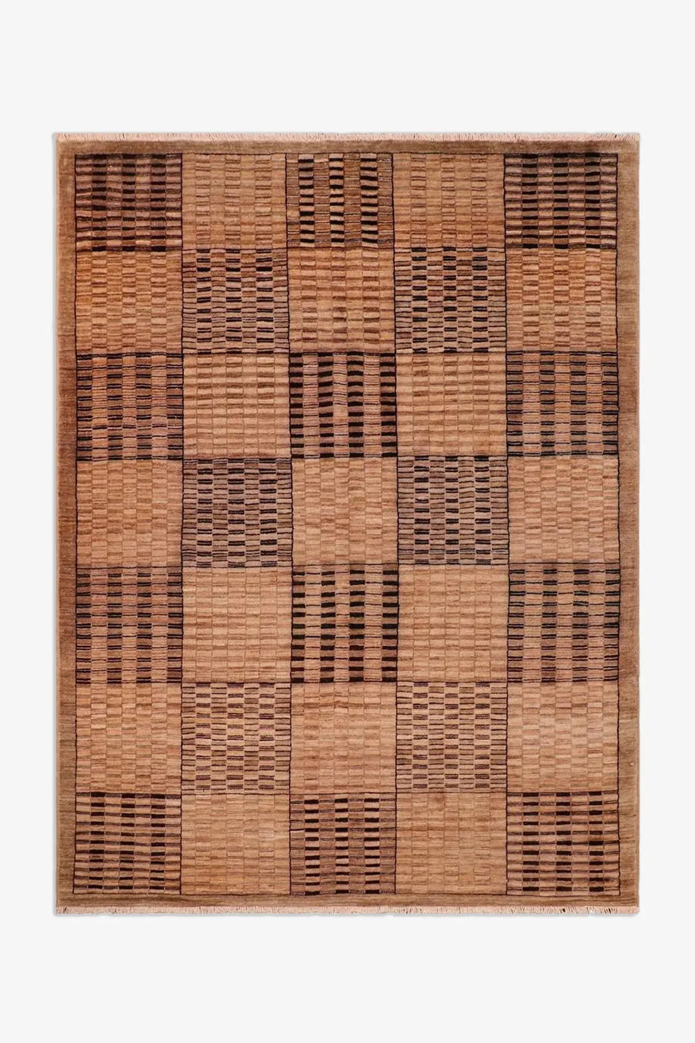 Brown and Tan Checkered Grid Hand Knotted Wool Rug、mySite、gigharbornorthrealestate