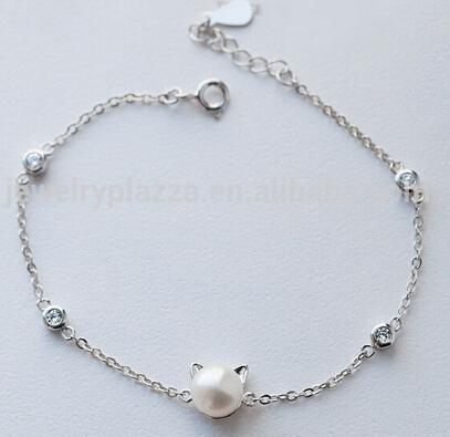 Beautiful Pearl Cat Jewelry Sterling Silver Necklace、mySite、g9winljtr